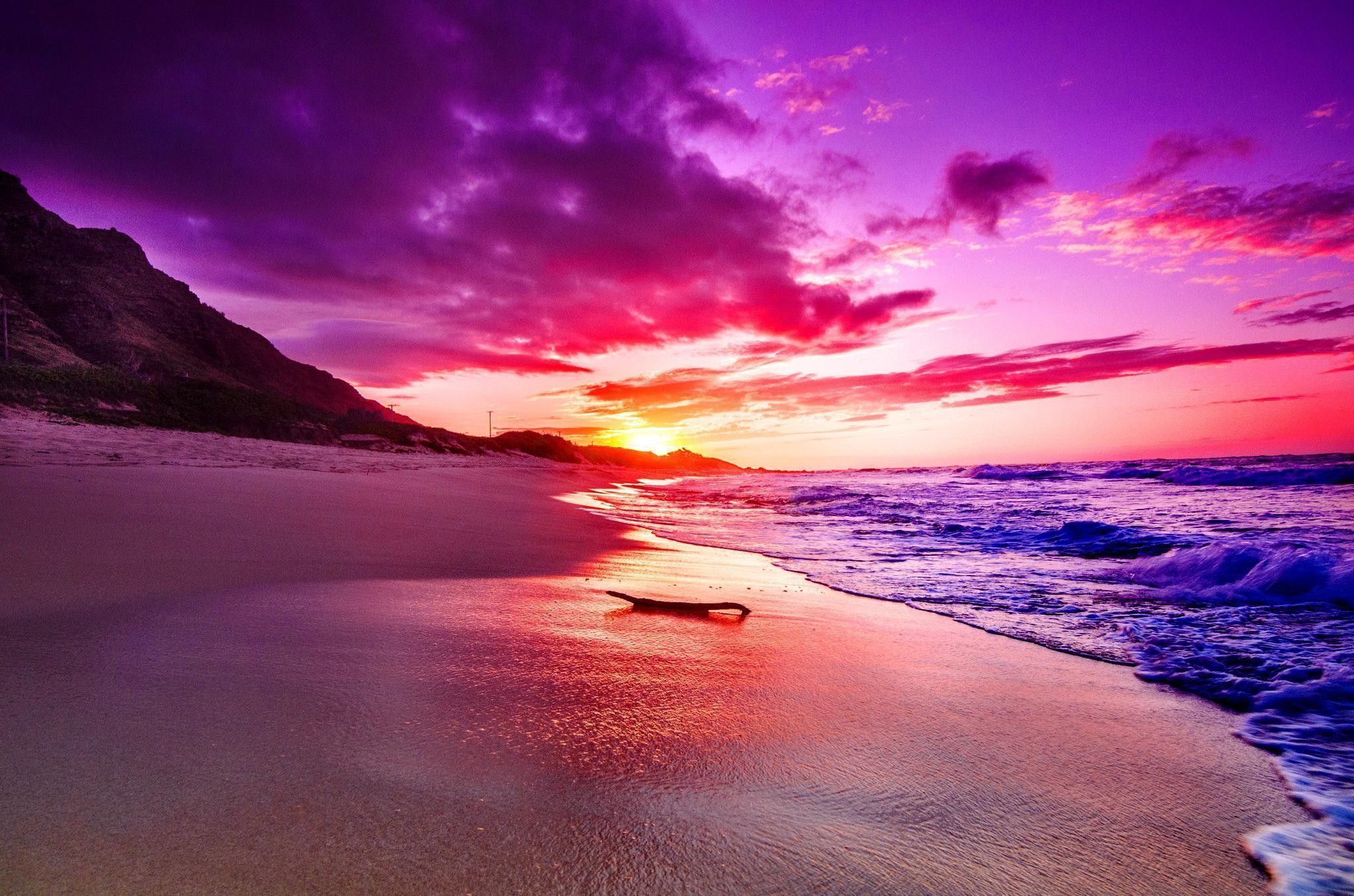 Tramonto rosa viola su spiaggia, 2048x1356 Hi-Res, PC