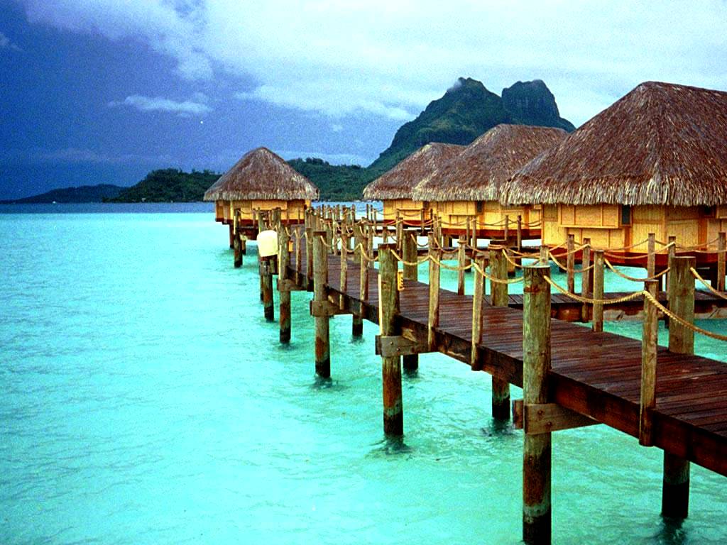 Bungalow sull'acqua a Bora Bora, 1024x768 HD, Desktop