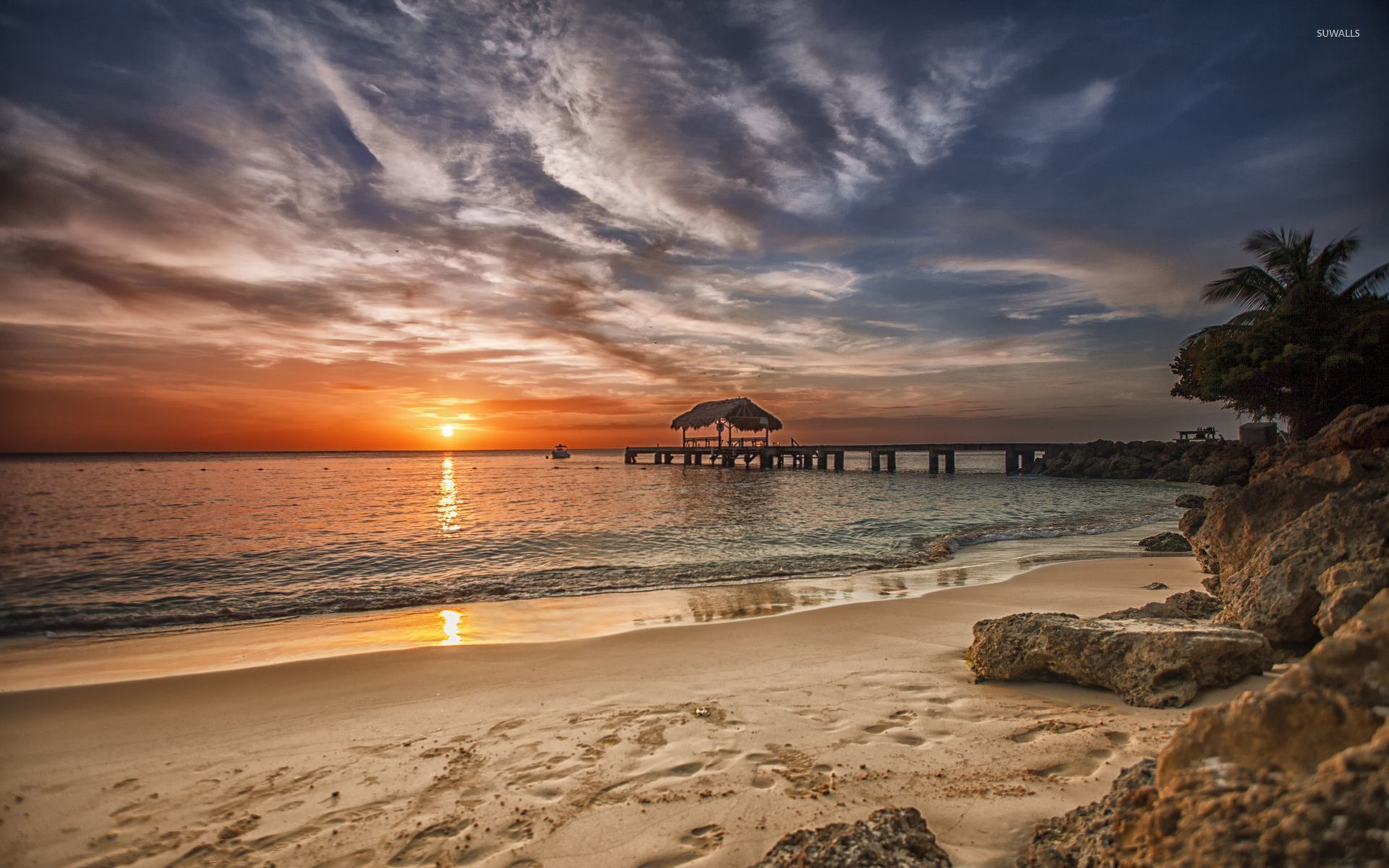 Molo spiaggia tramonto caraibico, 1920x1200 WUXGA, Monitor Gaming