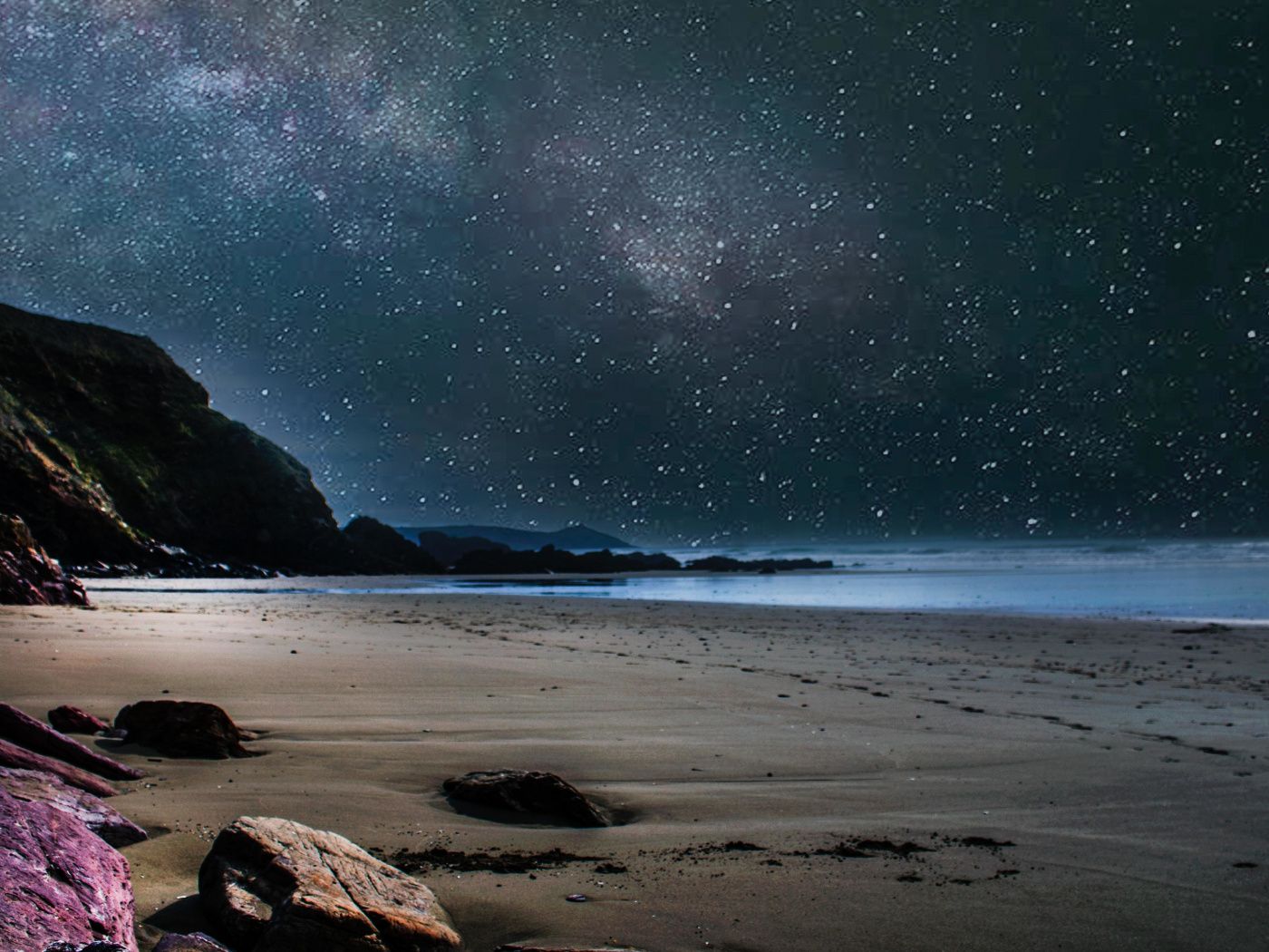 Spiaggia notturna con cielo stellato, 1400x1050 HD, Desktop