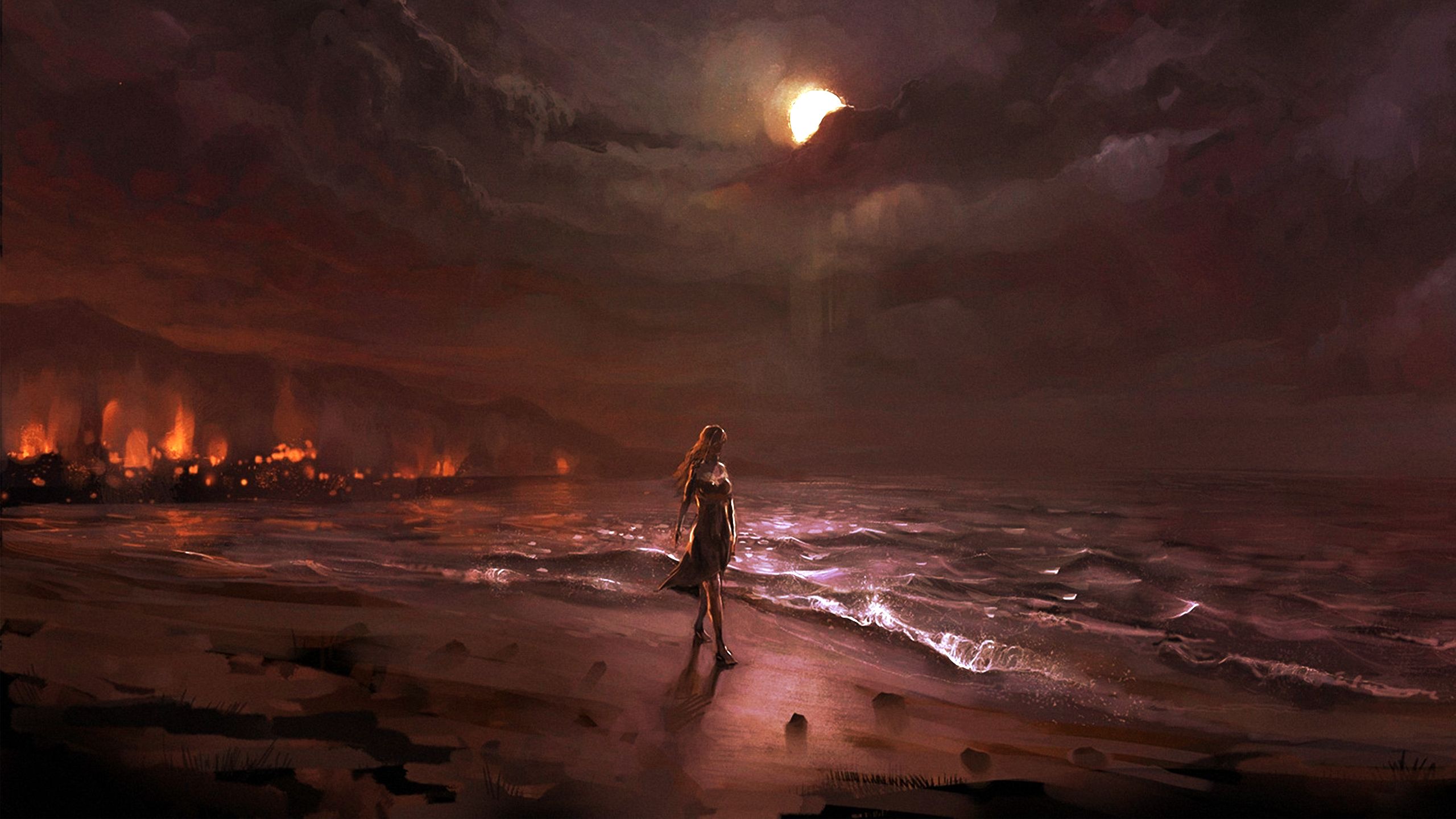 Figura solitaria spiaggia notturna, 2560x1440 QHD, Laptop