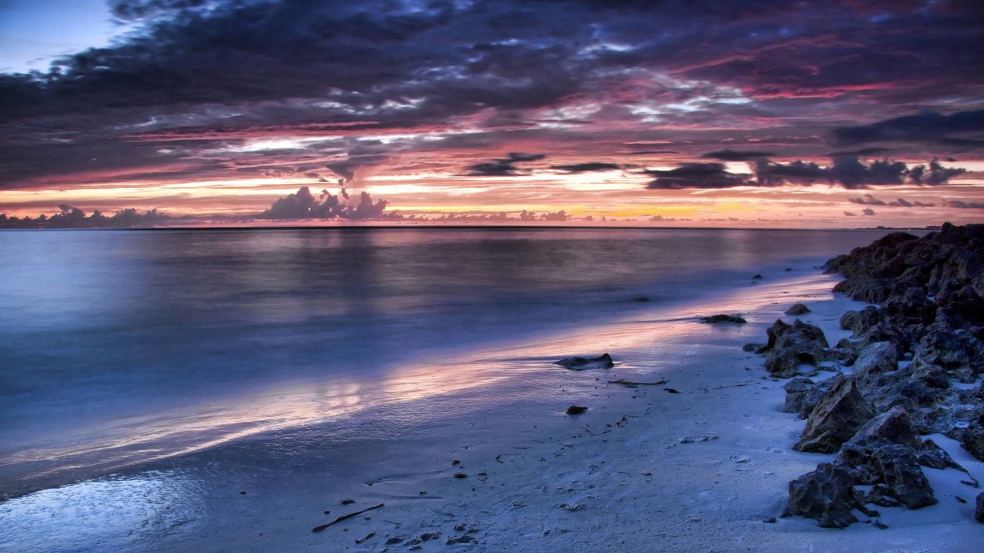 Spiaggia al tramonto rocce, 1920x1080 Full HD, Desktop