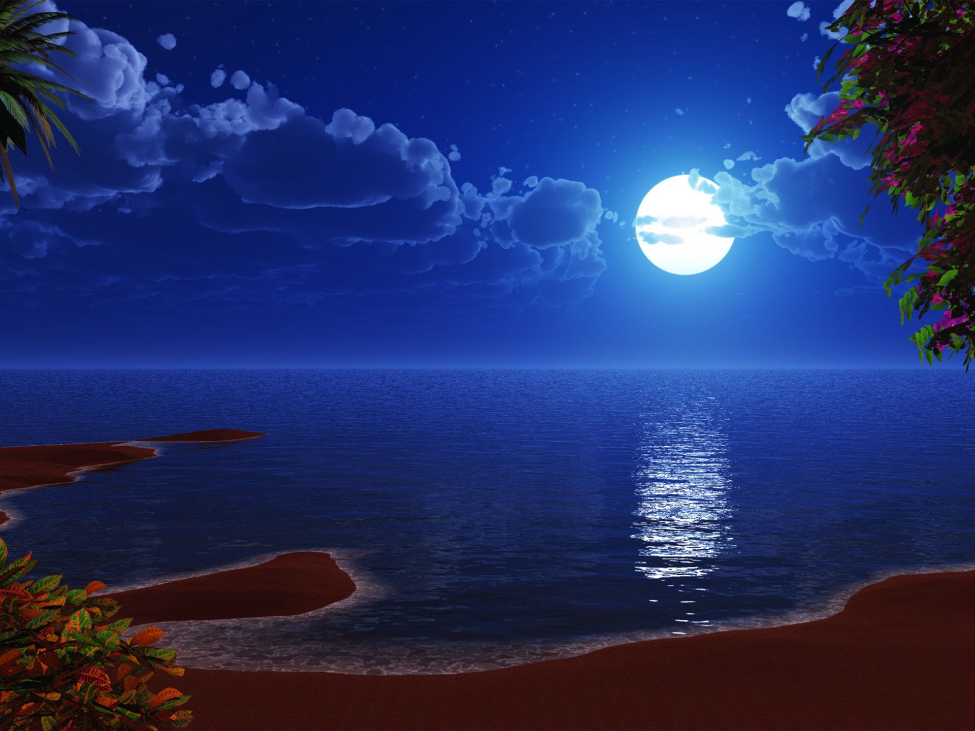 Spiaggia notturna con luna piena, 1920x1440 Full HD+, Desktop
