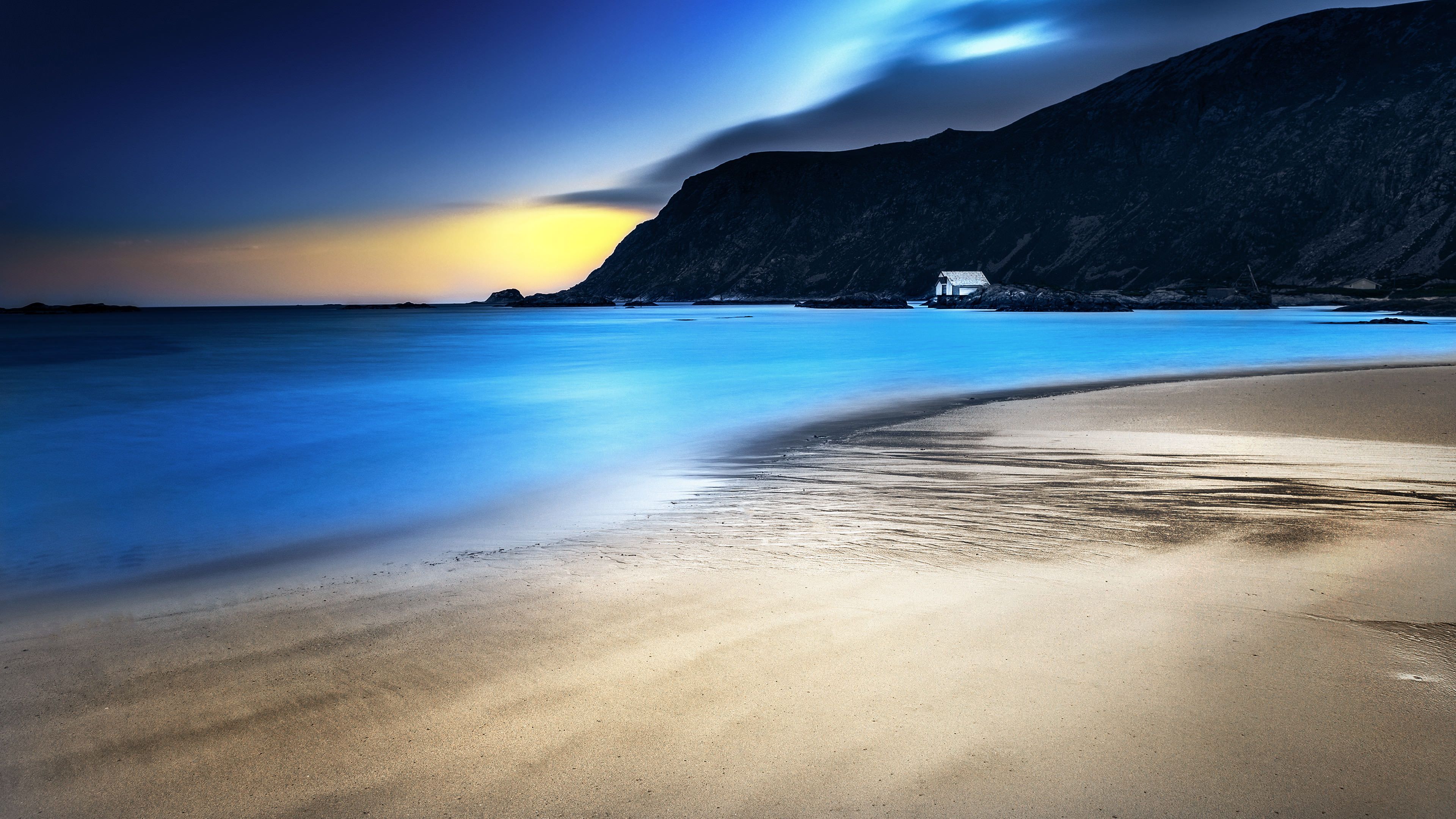Spiaggia di notte blu, 3840x2160 UHD, PC 4K