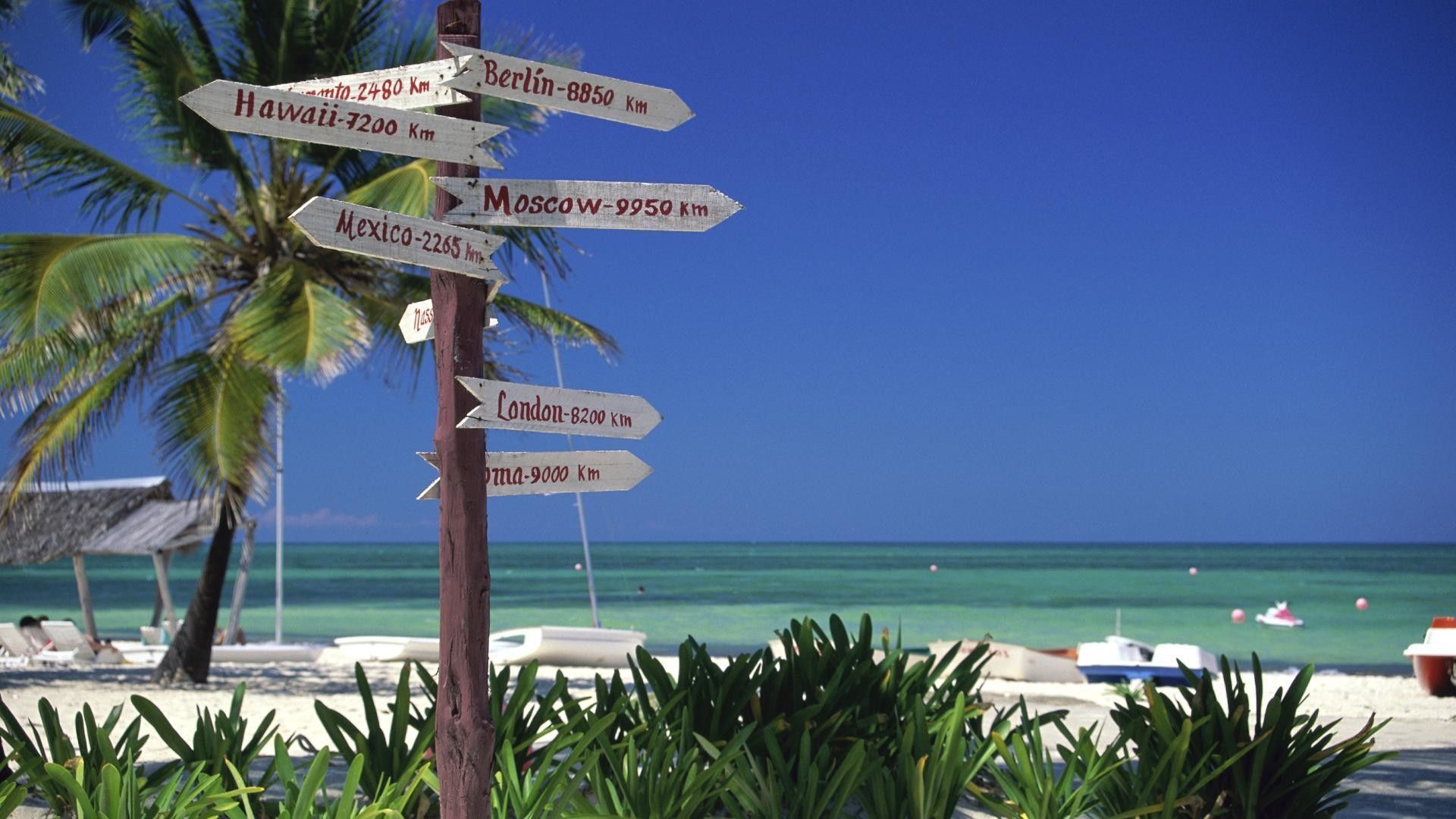 Cartello direzionale spiaggia tropicale, 1920x1080 1080p, PC Desktop