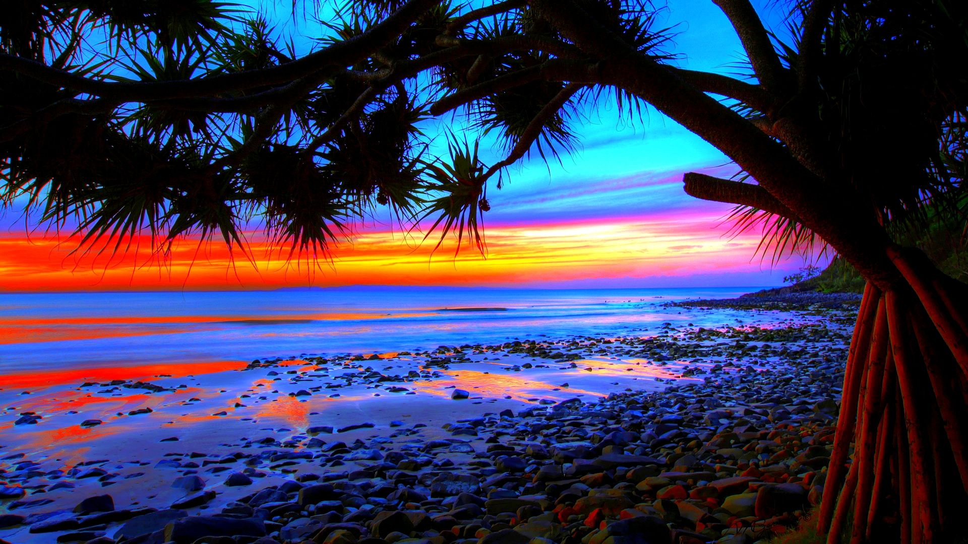 Spiaggia tramonto colorato tropicale, 1920x1080 Full HD 1080p, Laptop