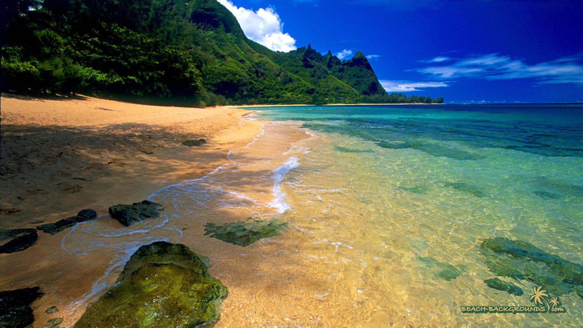 Spiaggia tropicale con montagna, 1920x1080 Full HD, Desktop