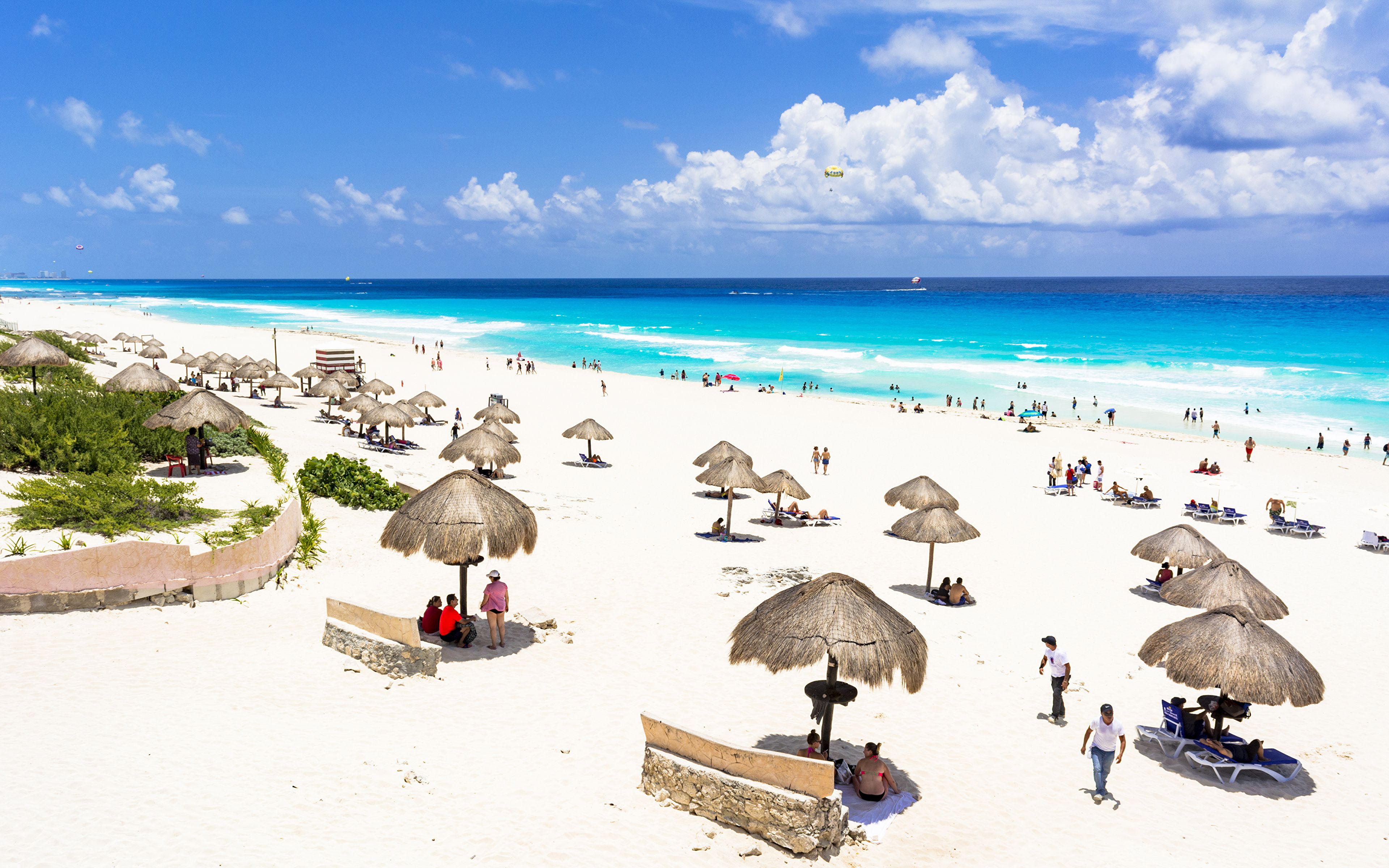 Spiaggia Cancun Messico ombrelloni, nazionale calcio, 3840x2400 Ultra HD, 4K TV