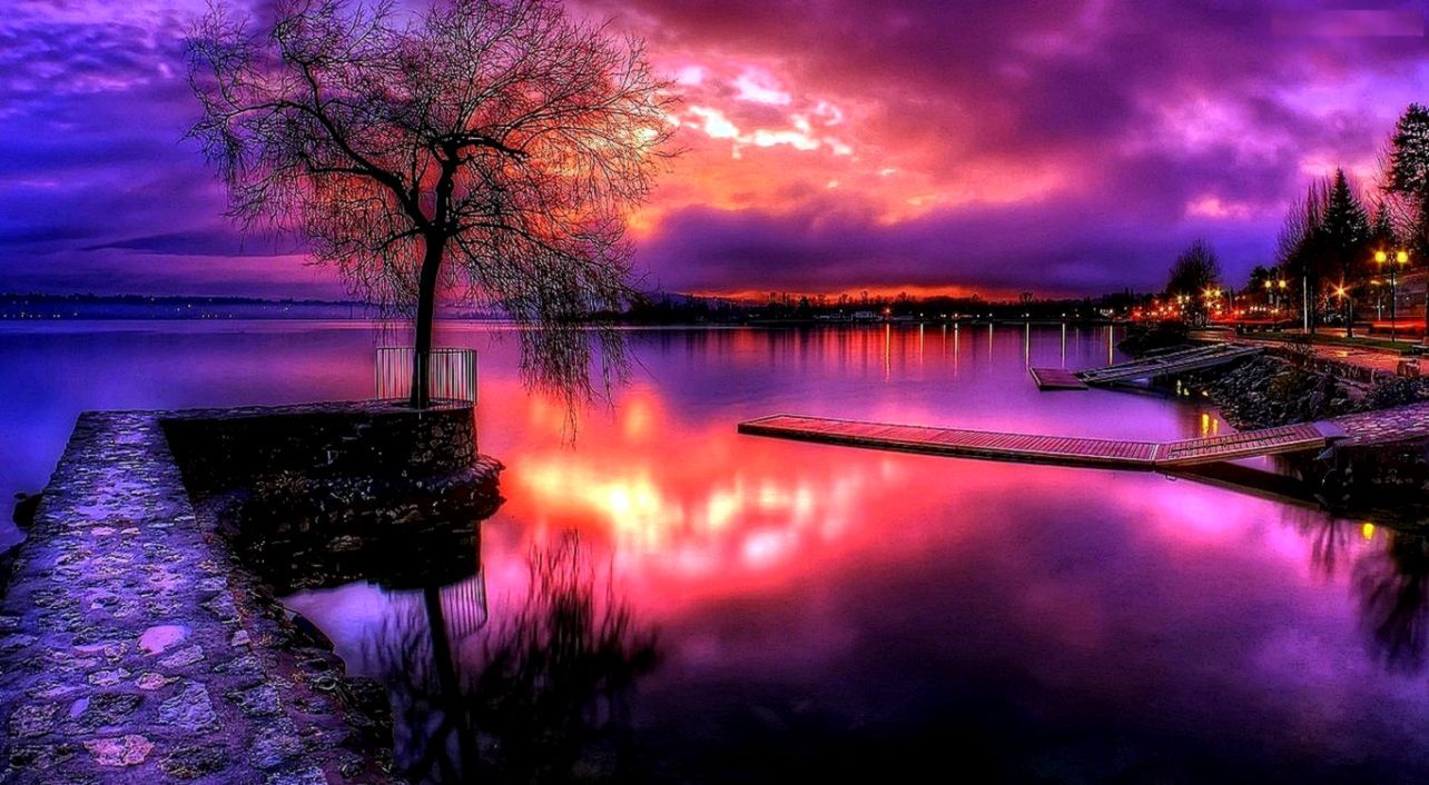 Tramonto viola sul lago, 1284x706 720p, PC