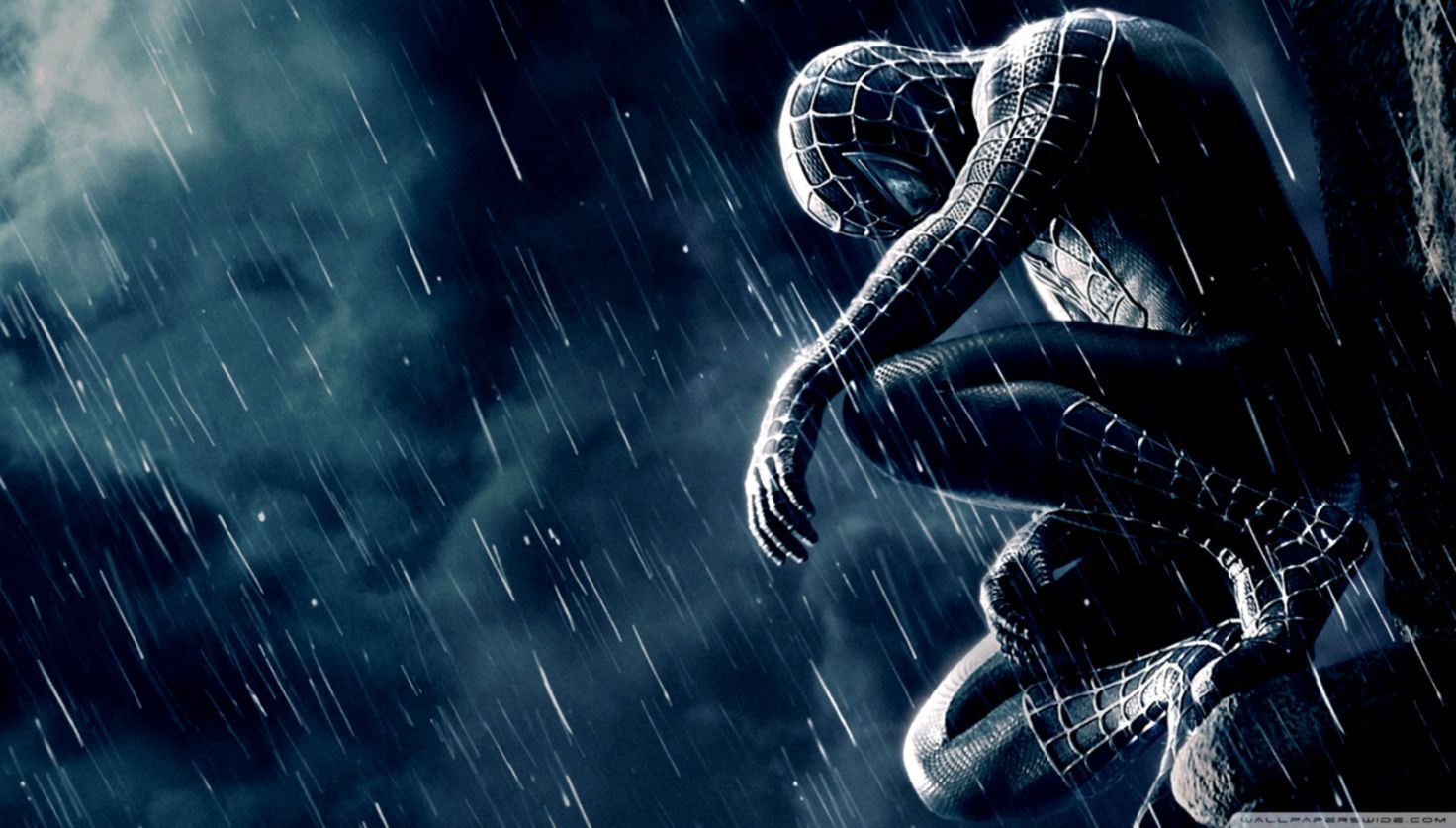 Spider-Man accovacciato sotto pioggia, 1472x837 HD, PC Desktop