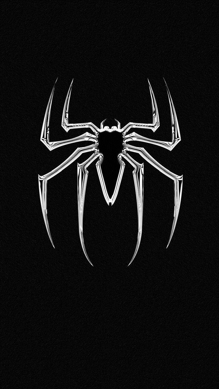 Logo ragno Spider-Man bianco nero, Uomo Ragno, 768x1360 Full HD Verticale, Smartphone