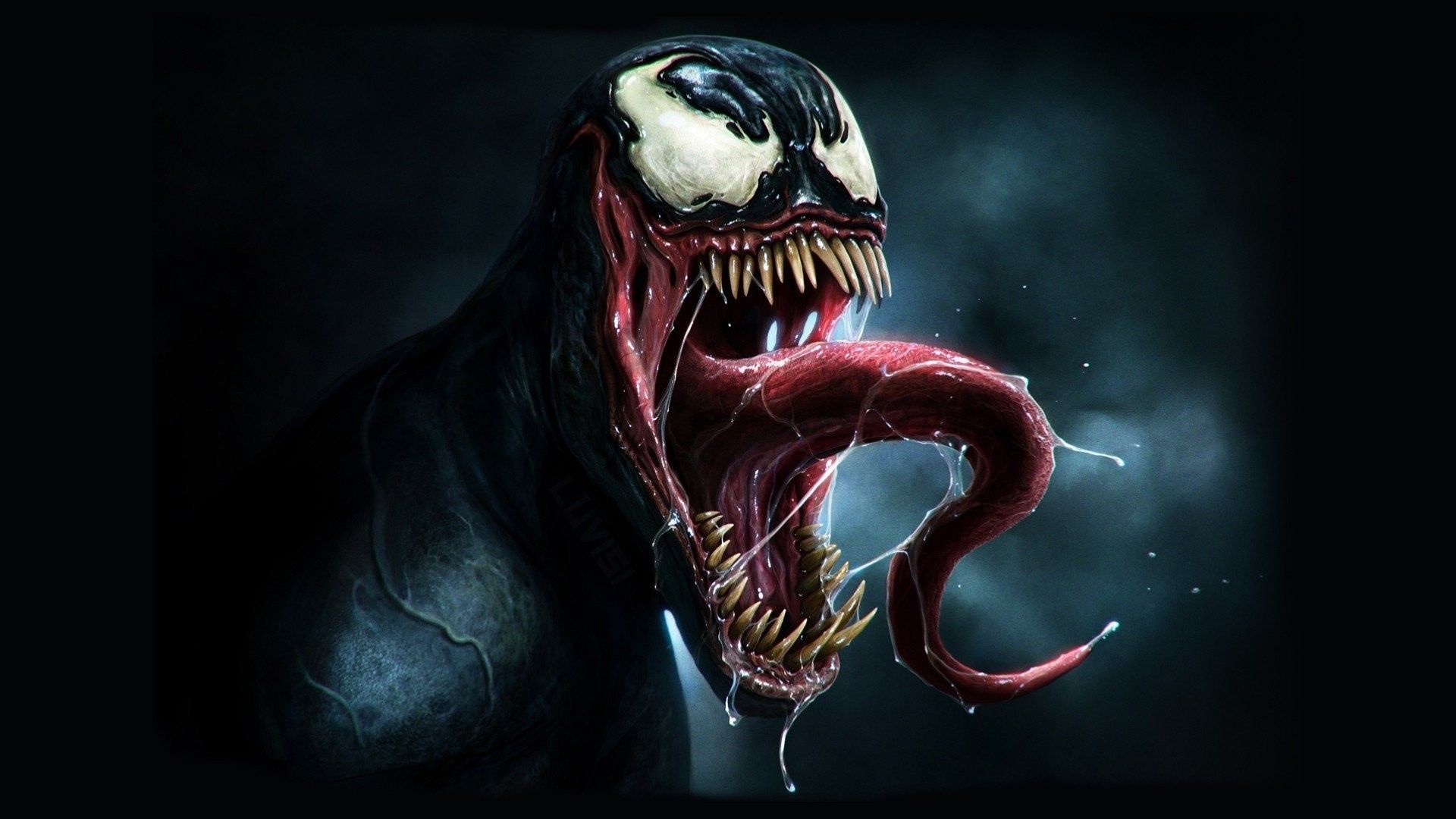 Venom volto lingua sfondo scuro, 1920x1080 Full HD, PC