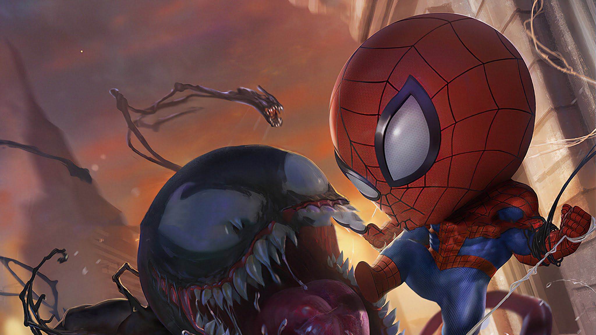 Spider-Man e Venom chibi, 2048x1152 2K, PC
