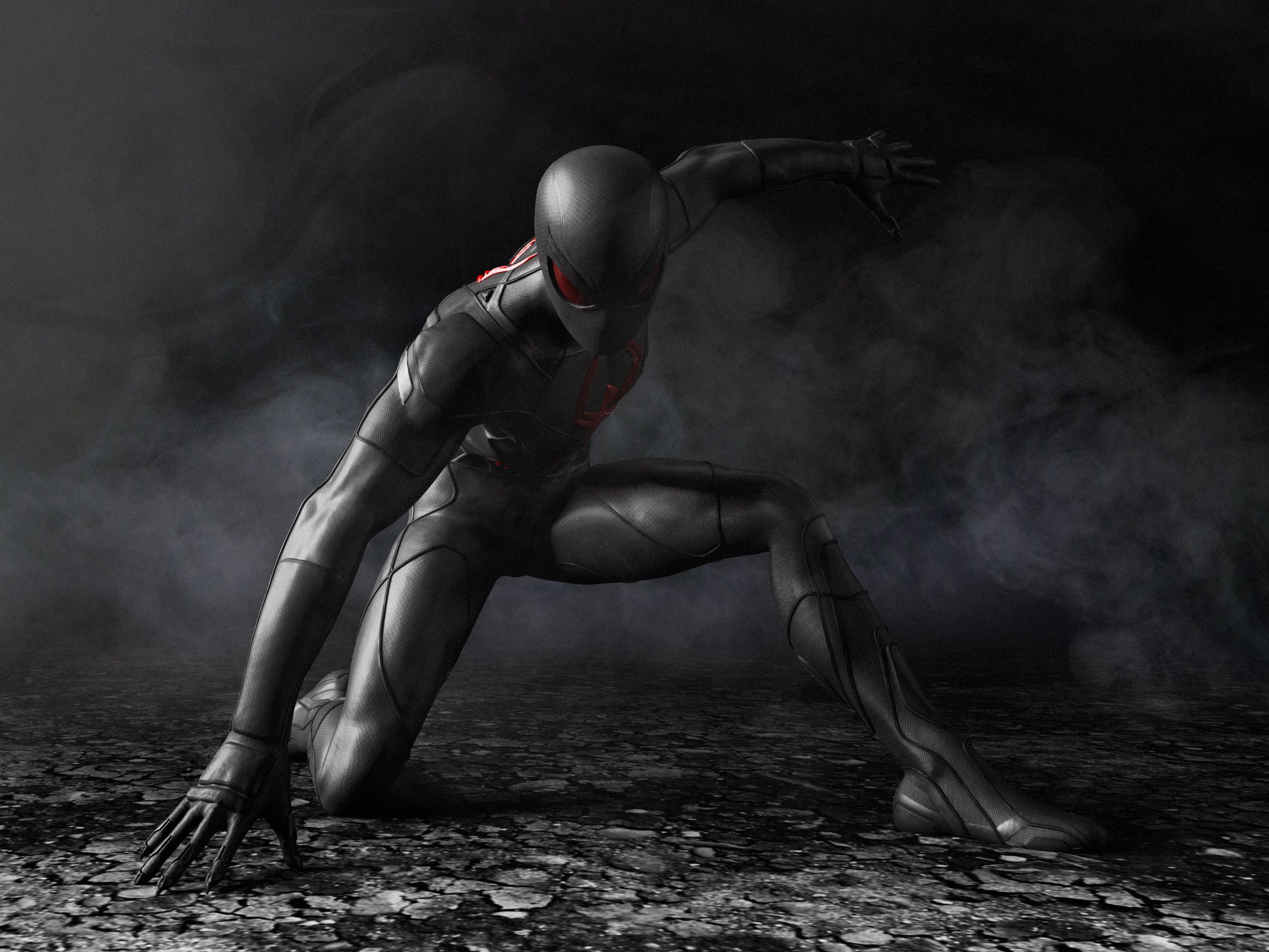 Spider-Man accovacciato oscuro, 2560x1920 2K, PC