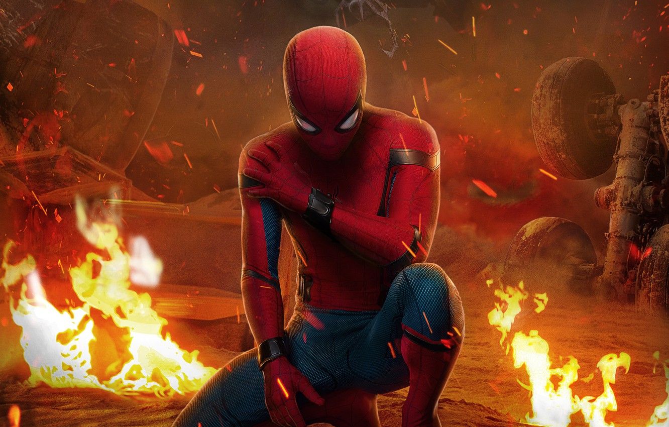 Spider-Man inginocchiato tra fiamme, 1332x850 720p, MacBook Air