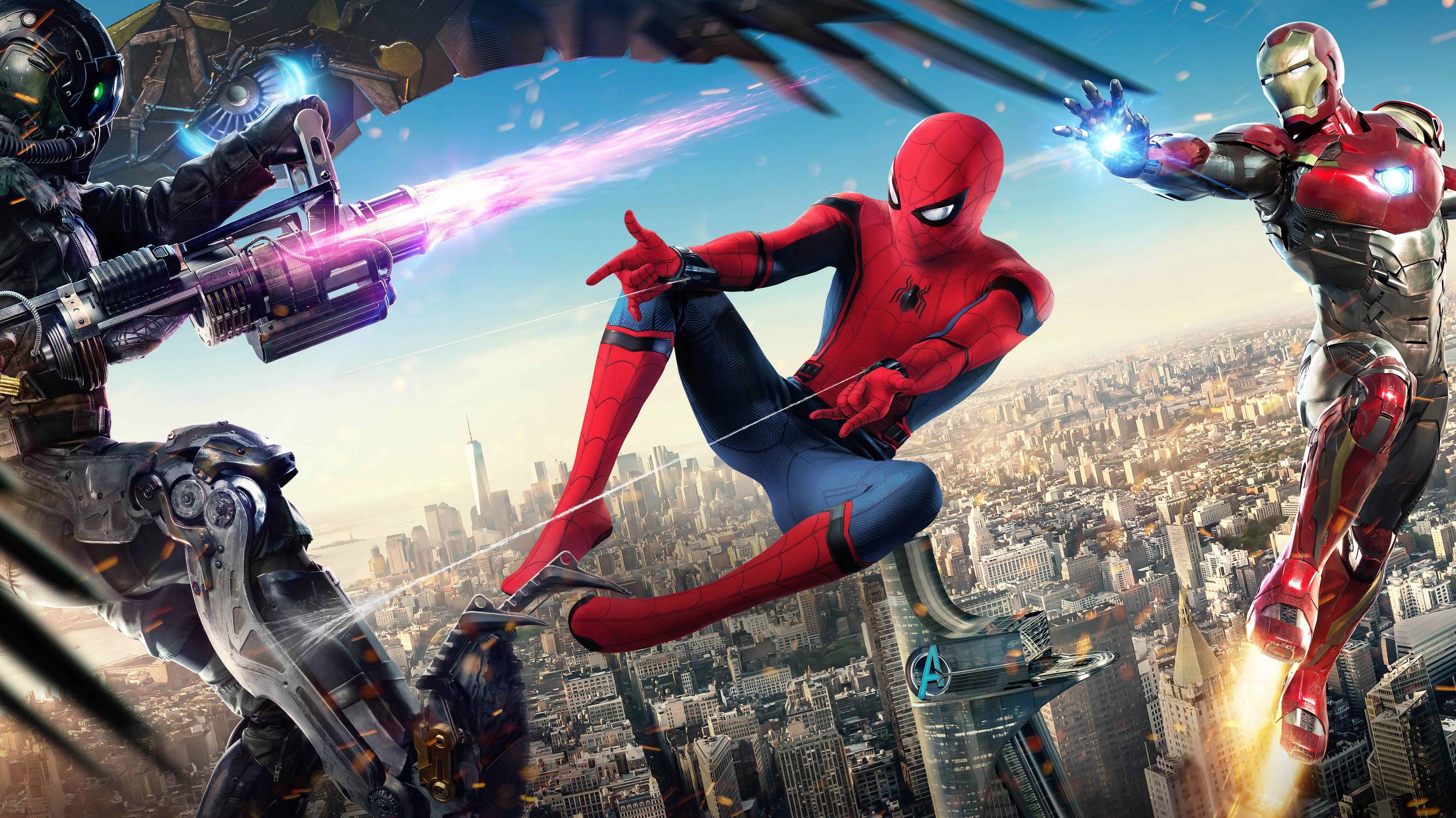 Spider-Man Homecoming Iron Man città, Tony Stark, 7680x4320 4K, Desktop 4K