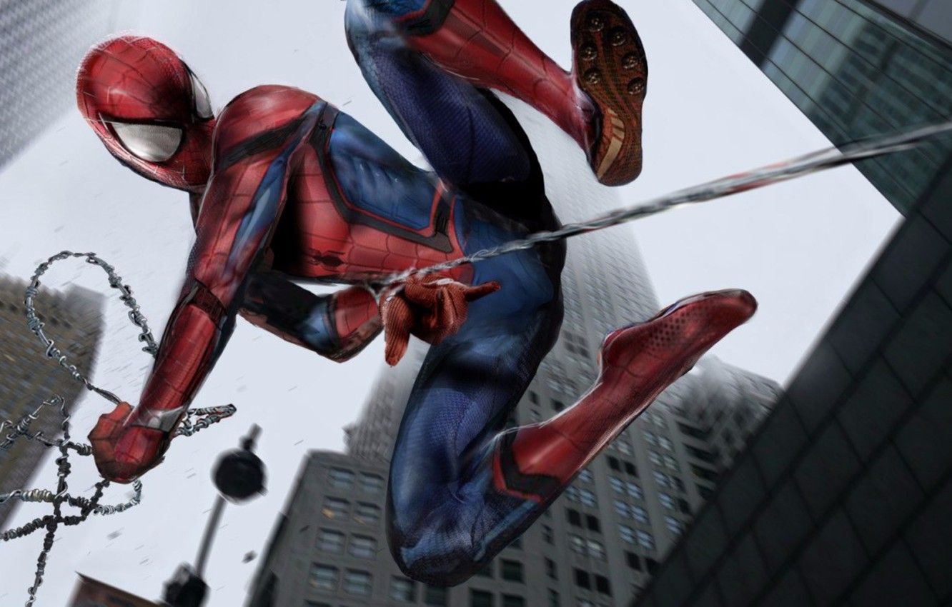Spider-Man in volo tra palazzi, 1332x850 720p, PC