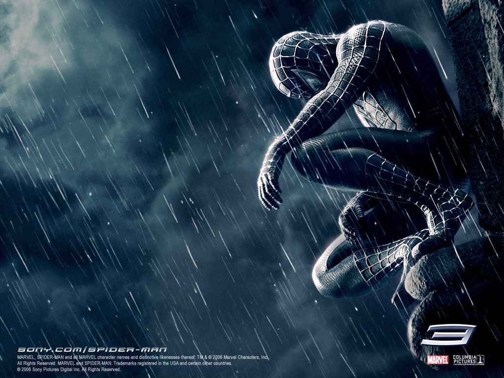 Spider-Man tuta nera pioggia, 1024x768 HD, PC