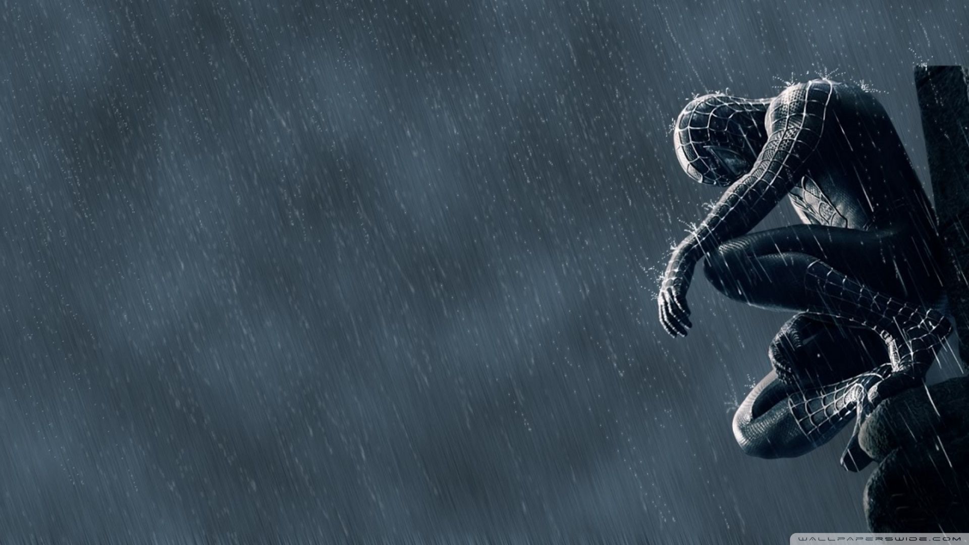 Spider-Man nero sotto la pioggia, 1920x1080 1080p, PC Desktop
