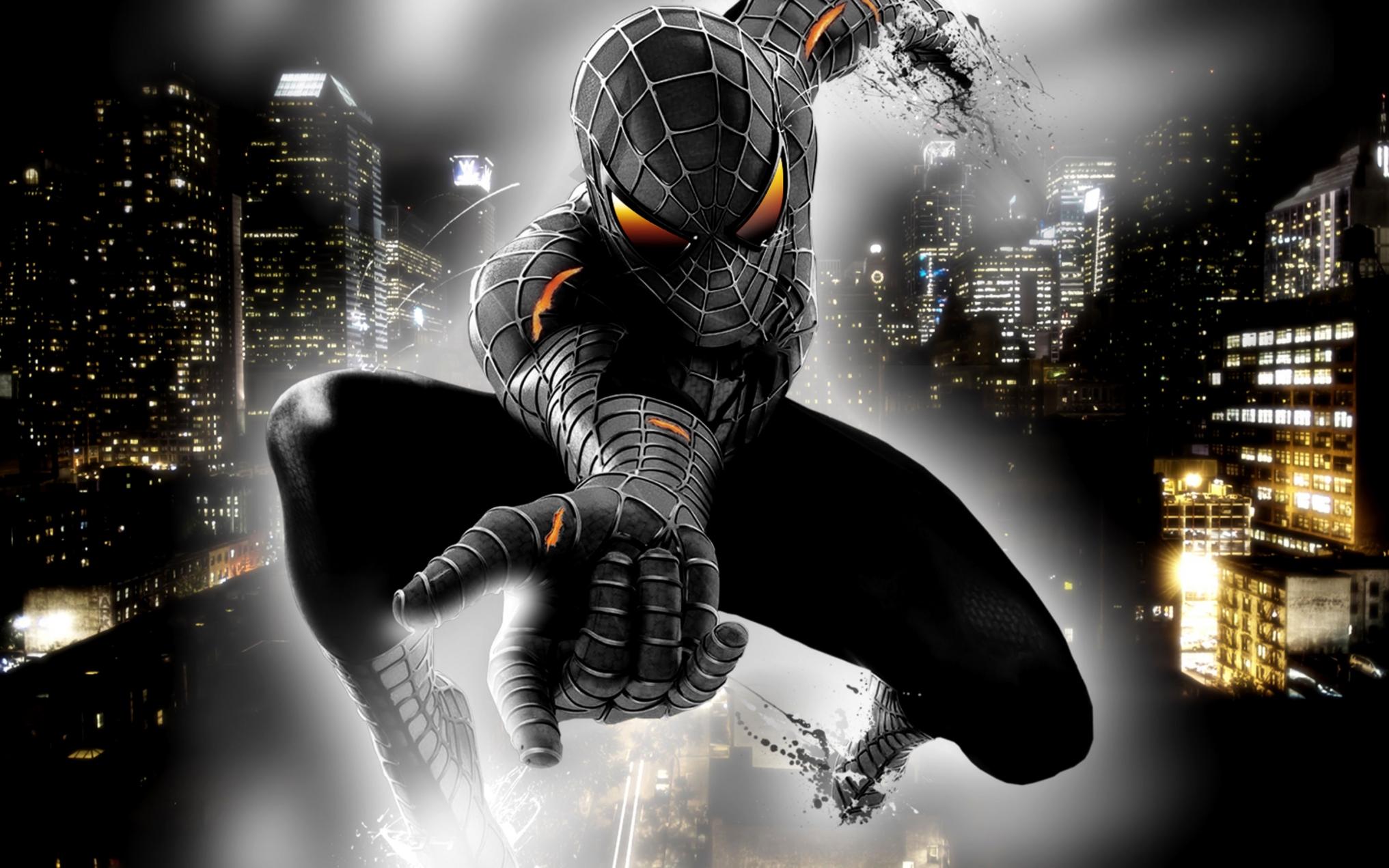 Spider-Man nero città notte, 2033x1271 2K, Desktop