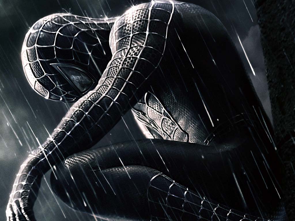 Spider-Man nero sotto pioggia, 1024x768 HD, Laptop