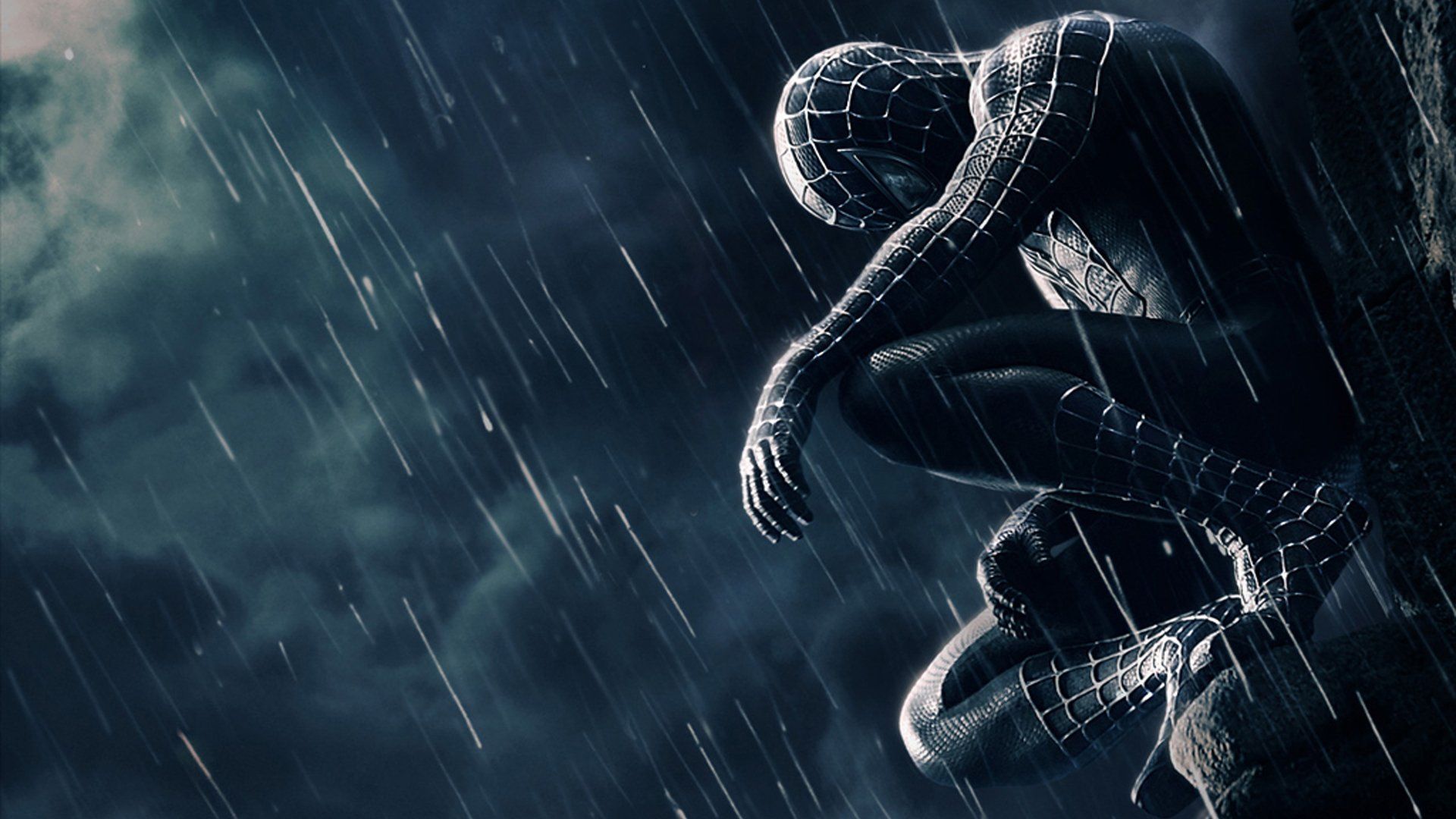 Spider-Man nero sotto pioggia, 1920x1080 Full HD, PC Desktop