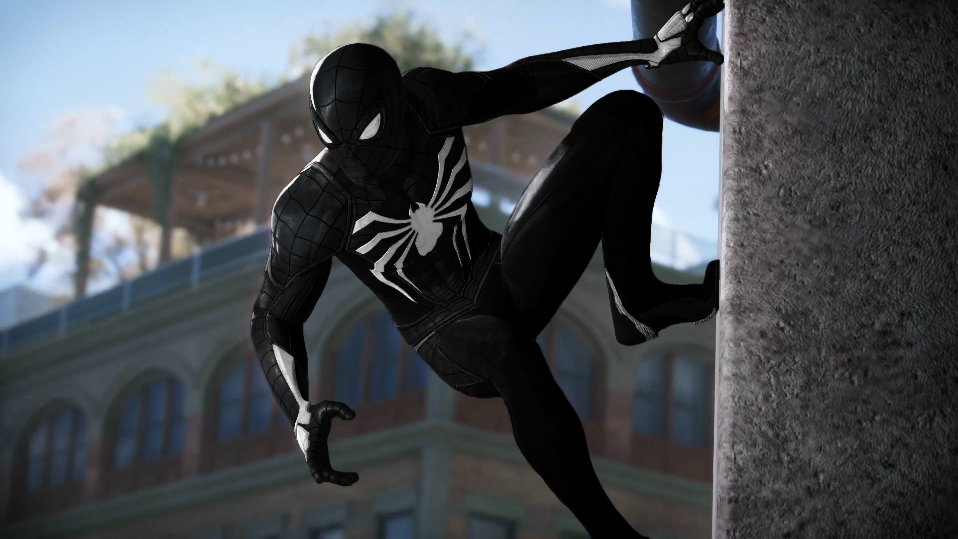 Spider-Man nero arrampicato edificio, 3840x2160 Ultra HD, Monitor 4K