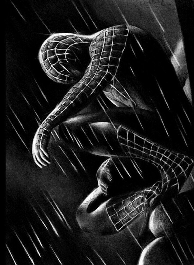 Spider-Man accovacciato sotto pioggia, 766x1043 Full HD Verticale, Smartphone