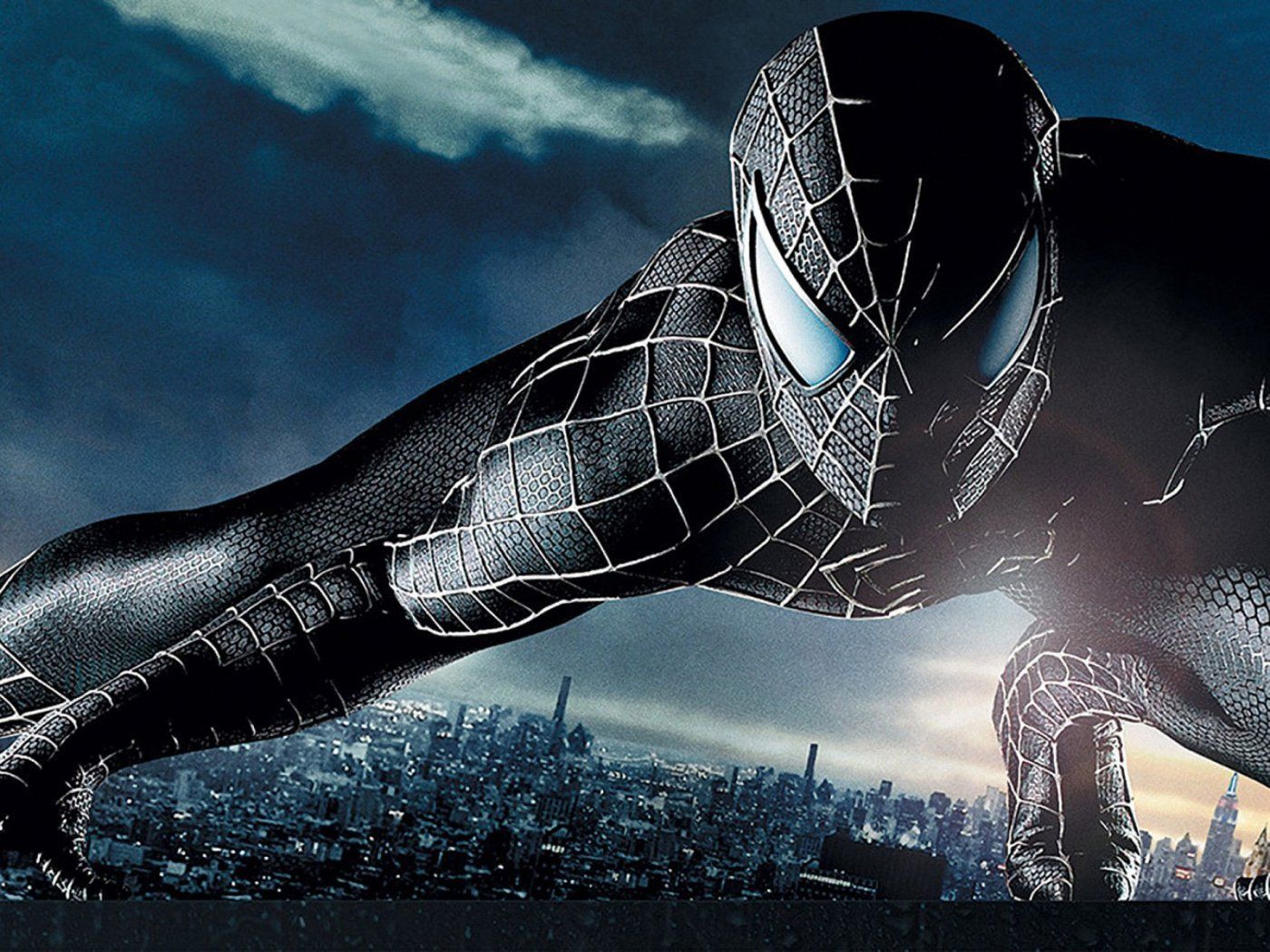 Spider-Man costume nero città, 1400x1050 HD, Desktop