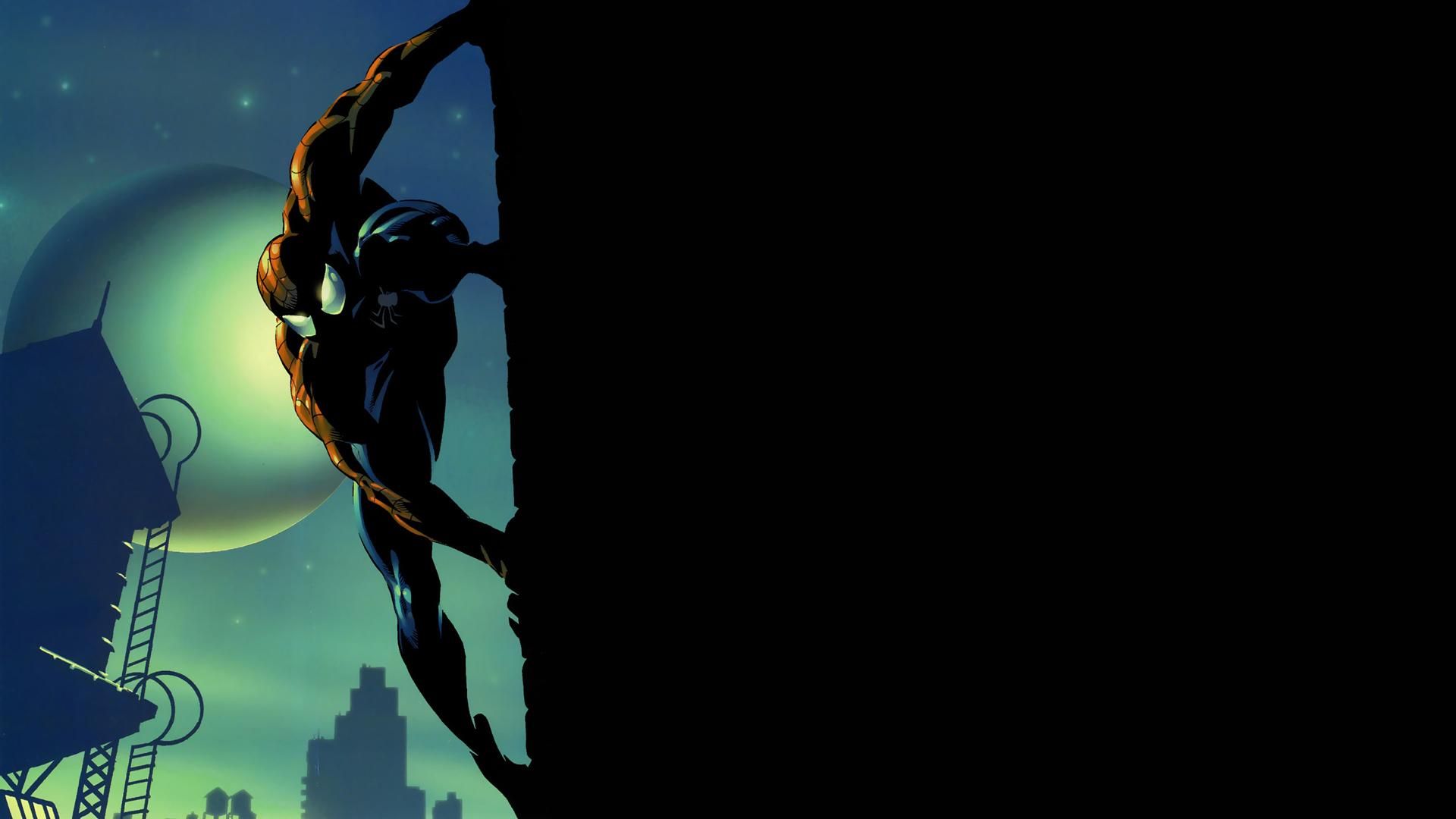 Spider-Man nero arrampicato notte, 1920x1080 Full HD, PC Desktop