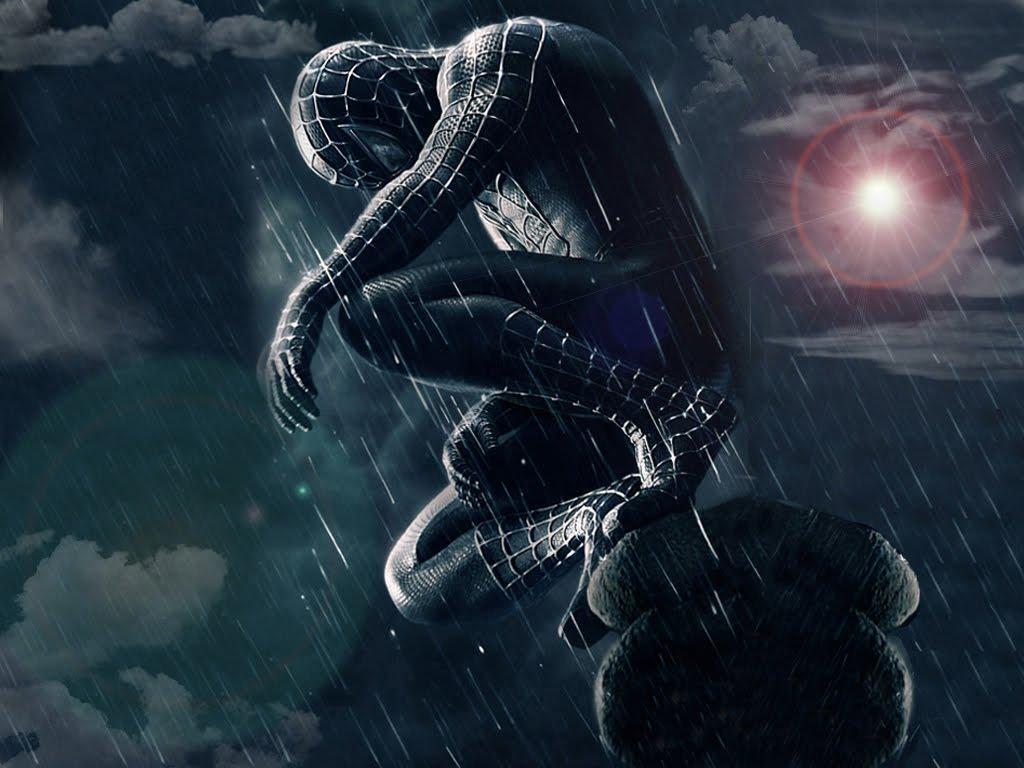 Spider-Man nero accovacciato pioggia, 1024x768 HD, PC