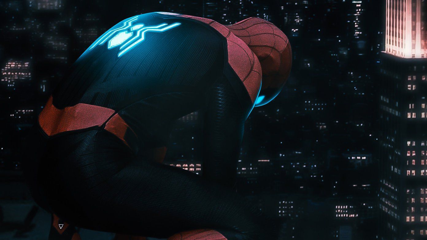Spider-Man sopra grattacieli notturni, 1392x783 HD, Desktop