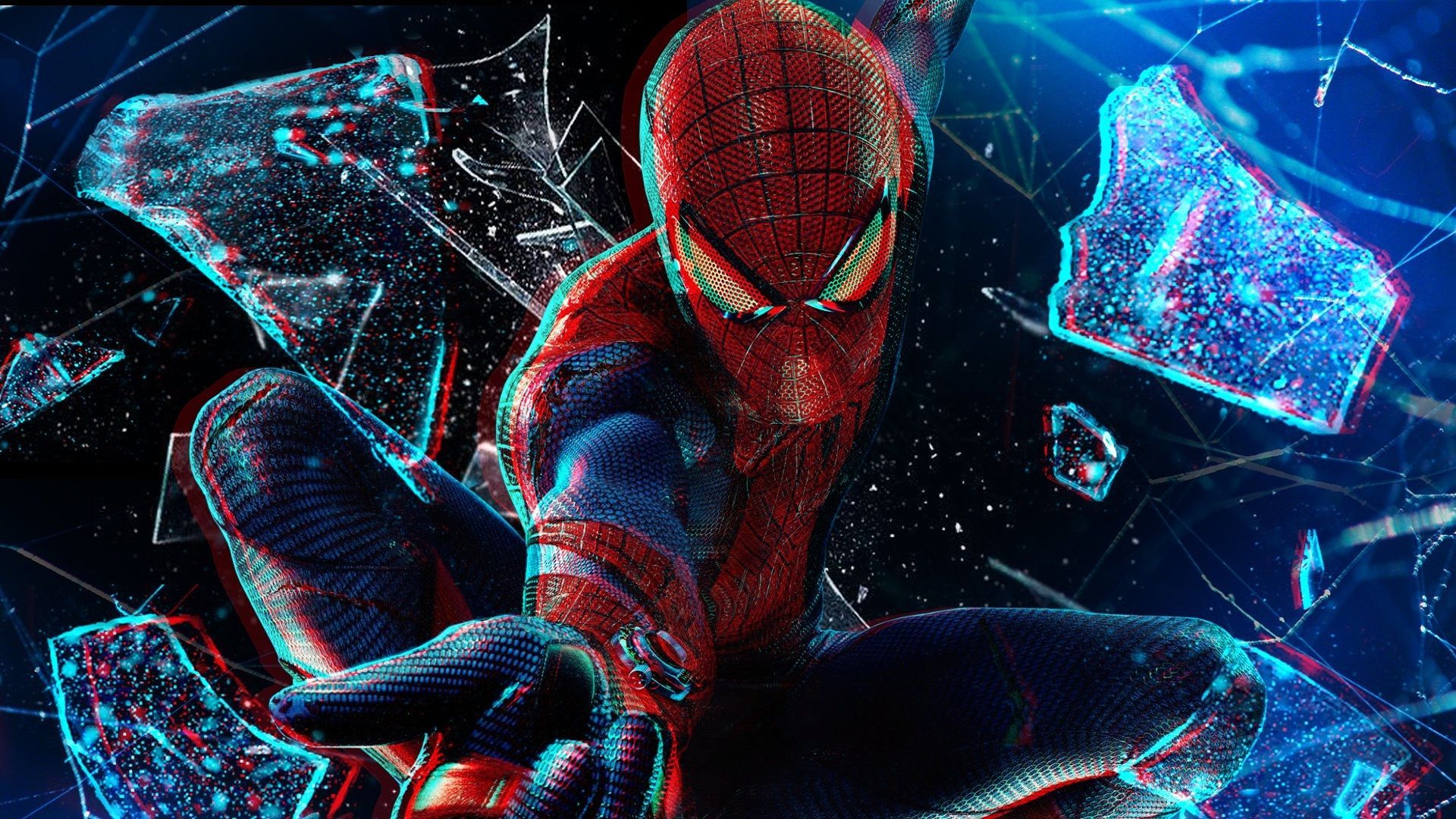 Spider-Man vetro rotto blu, 1920x1080 Full HD 1080p, Desktop