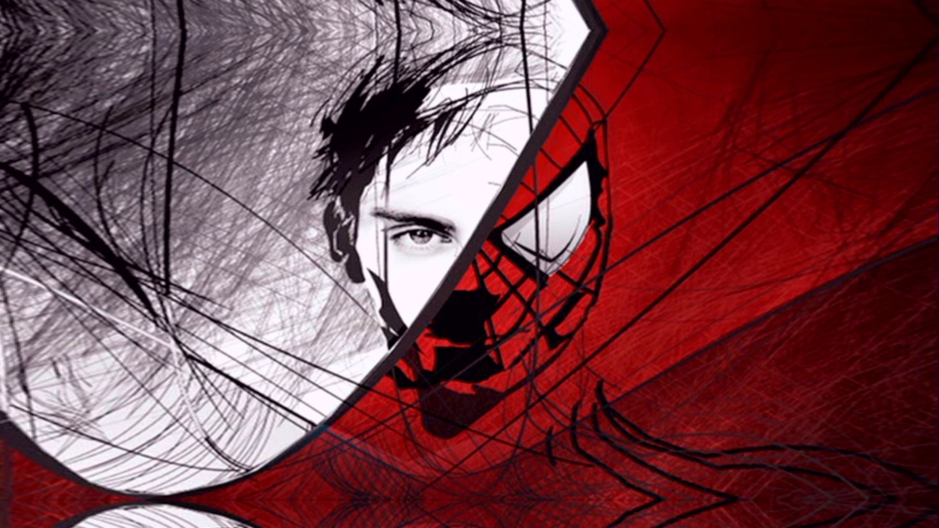 Spider-Man volto diviso schizzo, 1920x1080 Full HD 1080p, PC