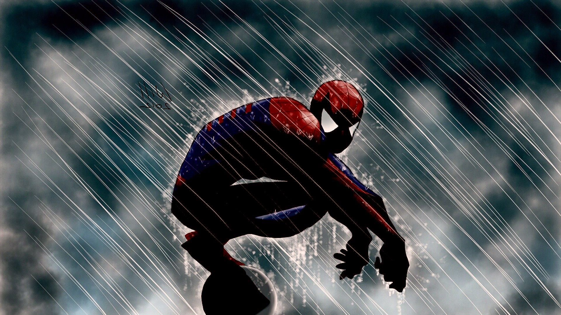 Spider-Man accovacciato sotto pioggia, 1920x1080 Full HD 1080p, Monitor Gaming