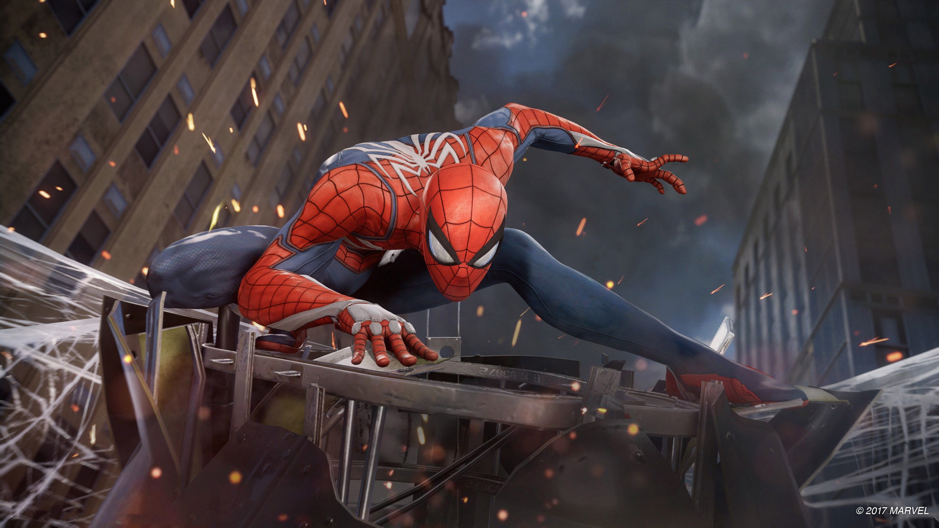 Spider-Man su edificio città, Marvel, 3840x2160 4K, PC Desktop
