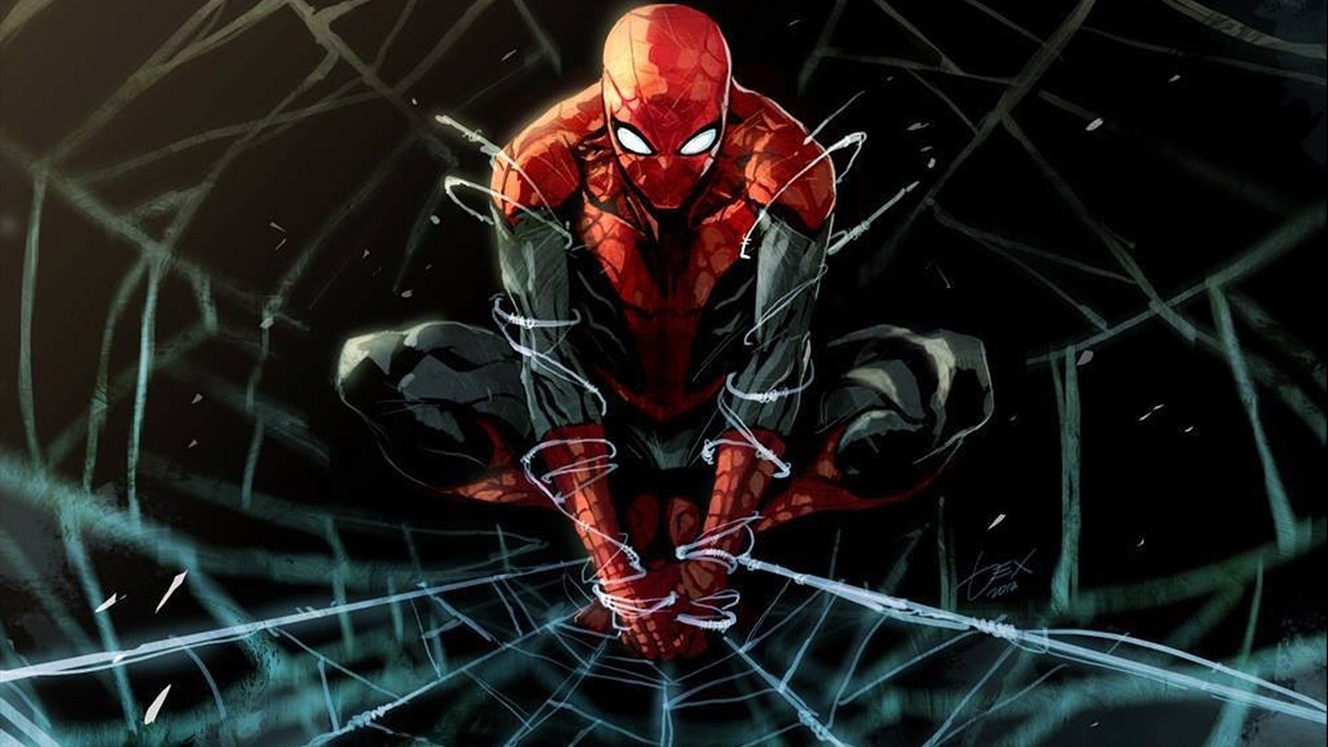 Spider-Man accovacciato su rete, Uomo Ragno, 1920x1080 Full HD, PC