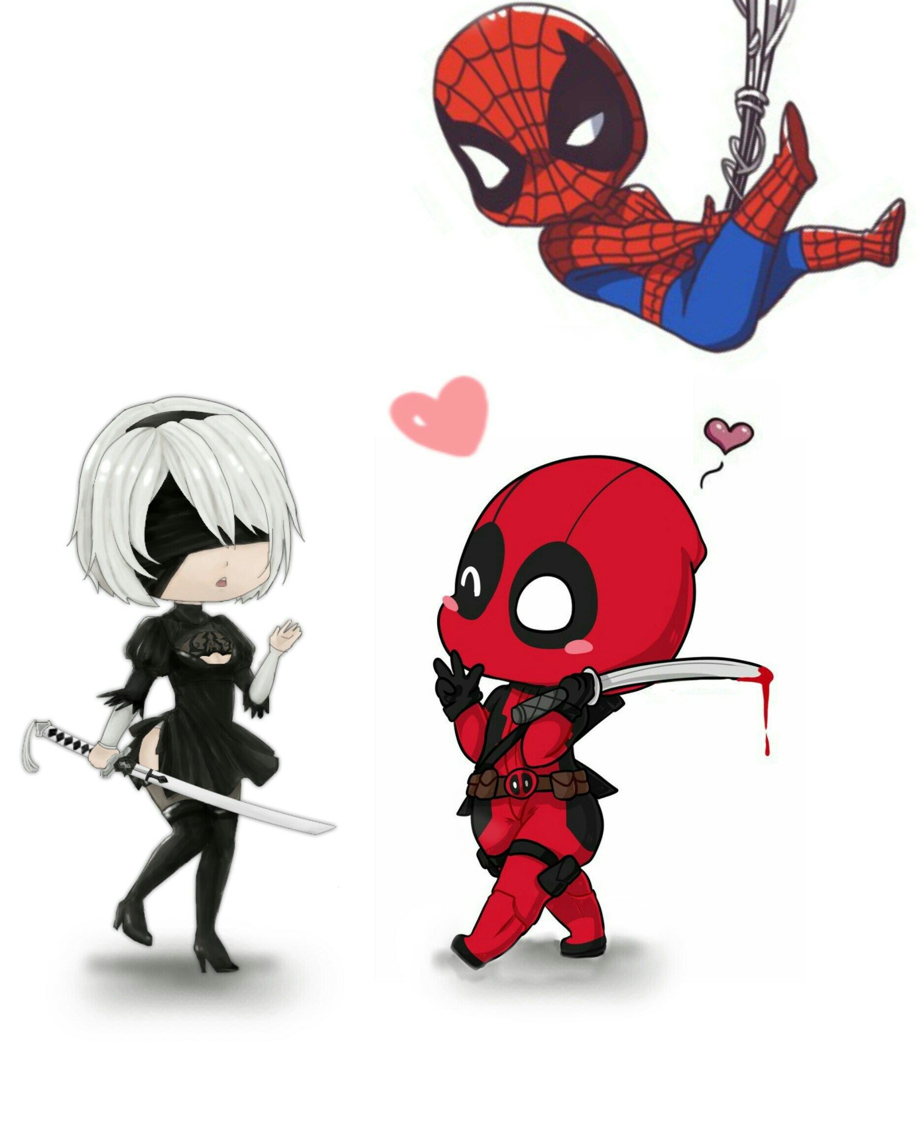 Deadpool Spiderman chibi personaggi, mercenario, 1869x2289 Verticale, Telefono