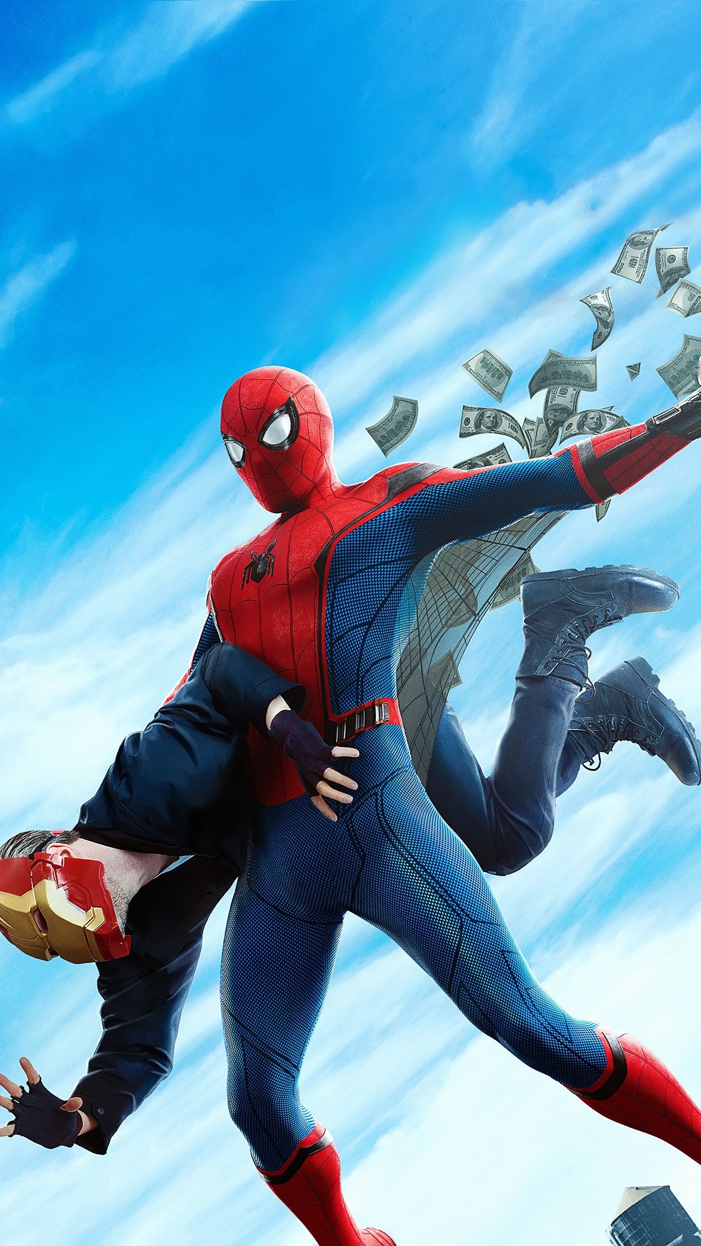 Spider-Man con Iron Man volante, 1440x2560 Full HD Verticale, Samsung Galaxy