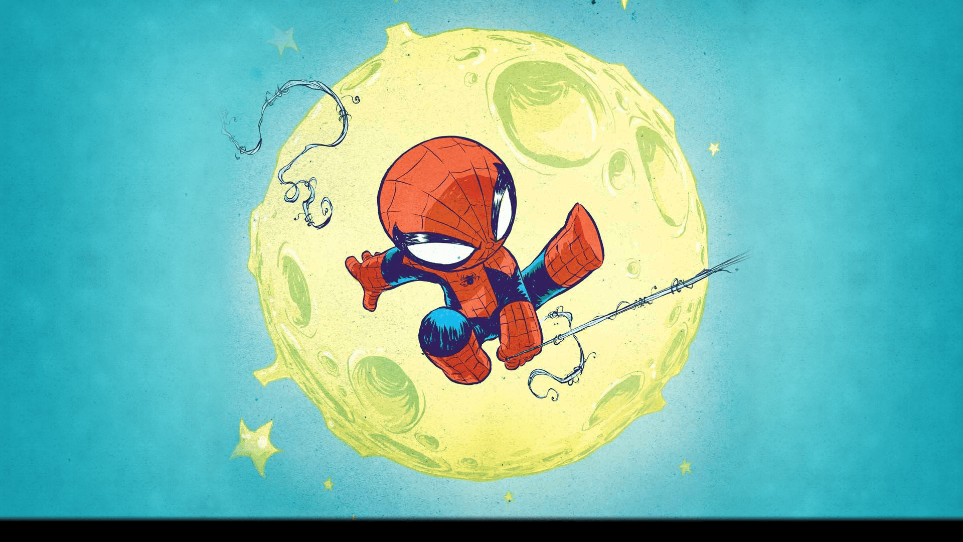 Spider-Man cartoon davanti alla luna, Marvel, 1920x1080 Full HD 1080p, Desktop