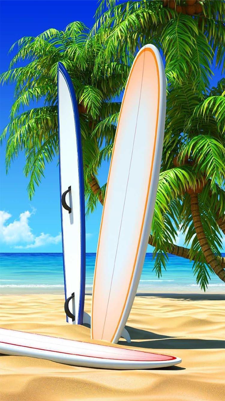 Tavole da surf spiaggia palme, 750x1334 Full HD Verticale, Smartphone