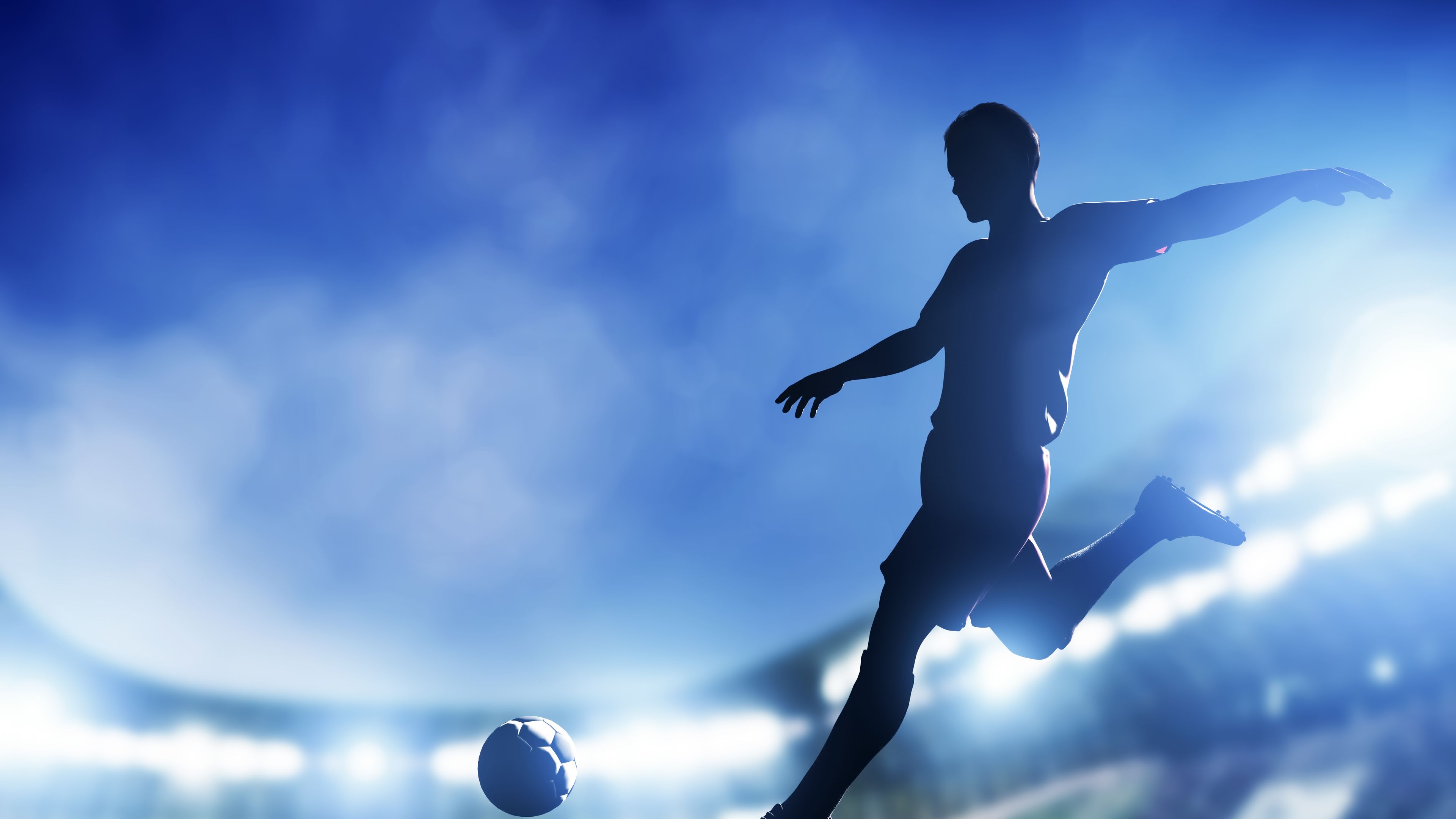 Calciatore silhouette stadio blu, 3840x2160 4K Ultra HD, Monitor 4K