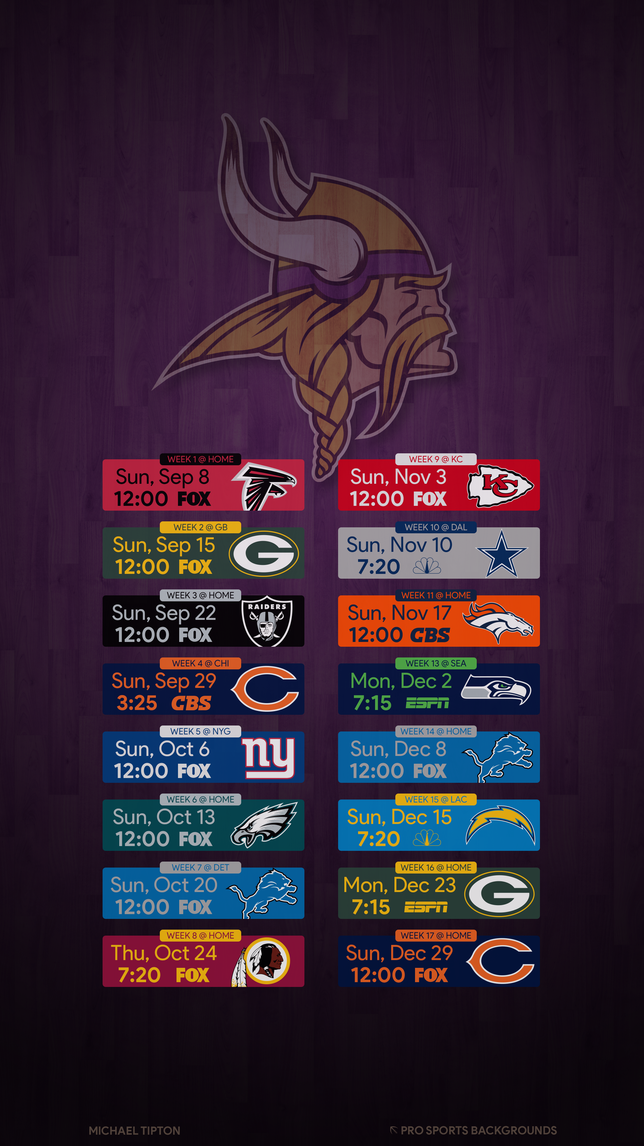 Calendario partite Minnesota Vikings, 2160x3840 Full HD Verticale, Samsung Galaxy