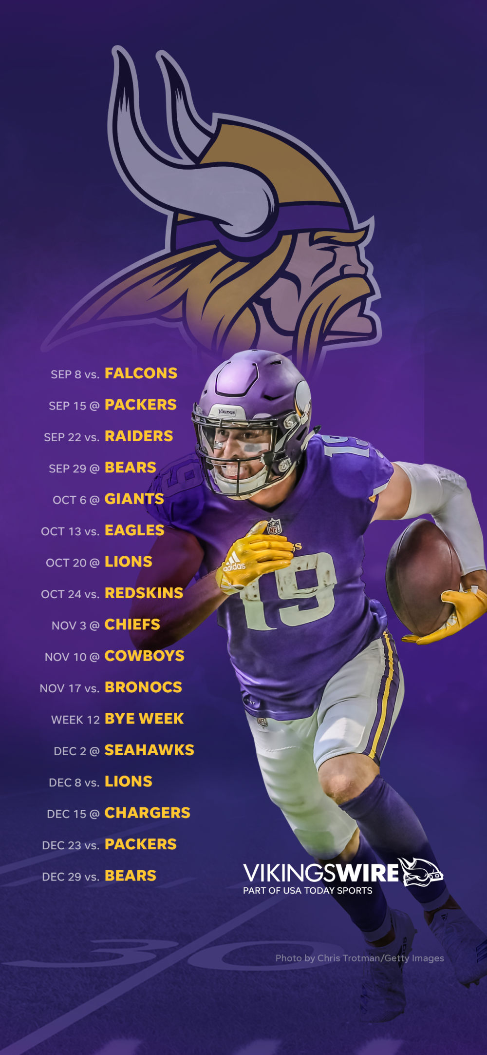 Calendario Minnesota Vikings 2019, 1000x2164 Full HD Verticale, iPhone
