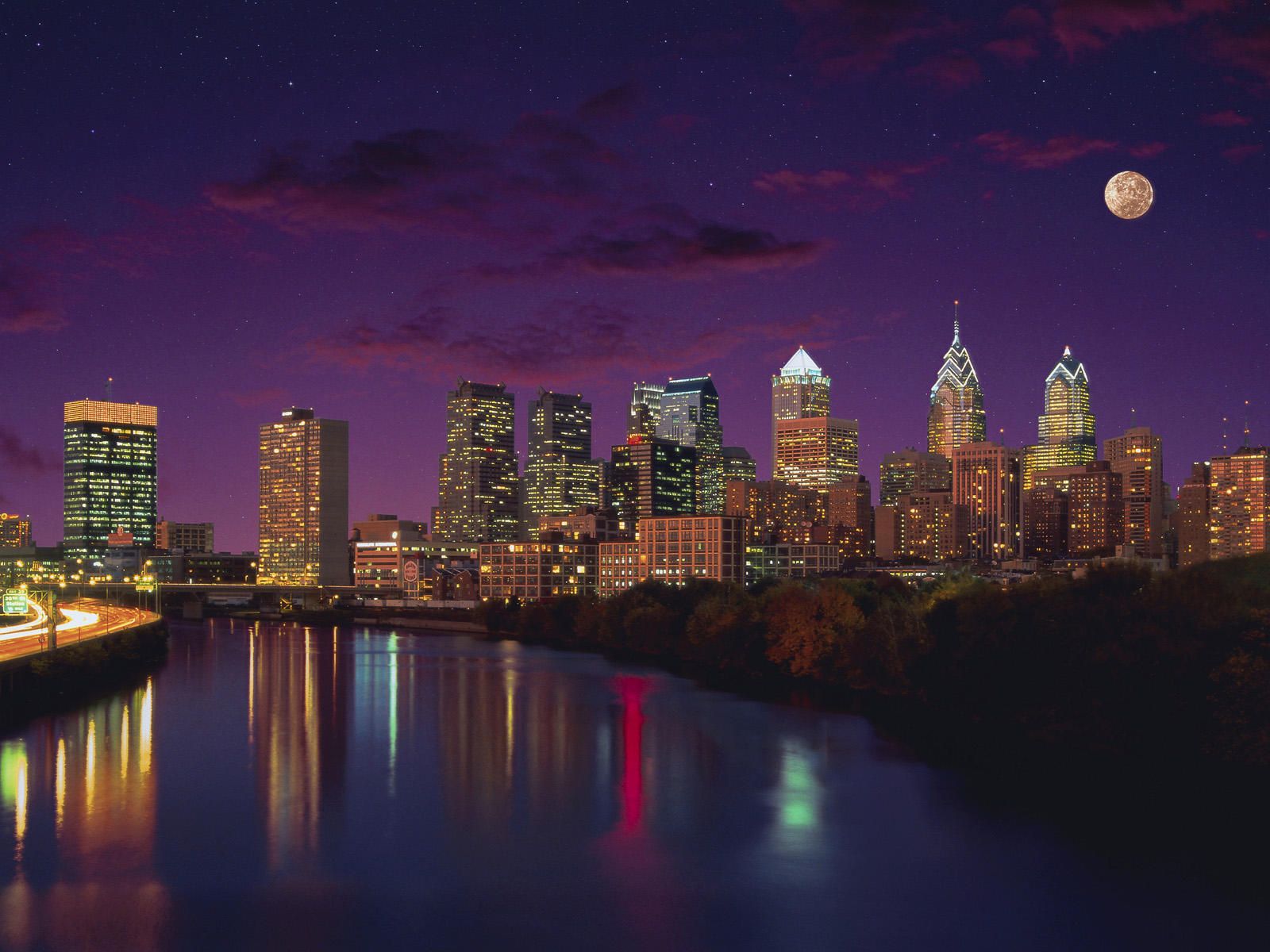 Skyline di Filadelfia di notte, 1600x1200 900p, Desktop