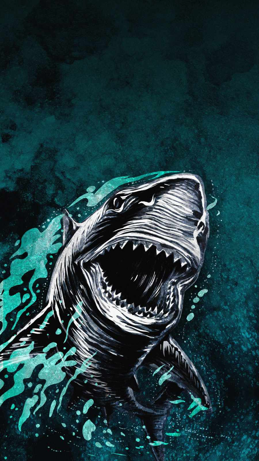 Squalo bianco illustrato teal, 900x1600 Full HD Verticale, iPhone