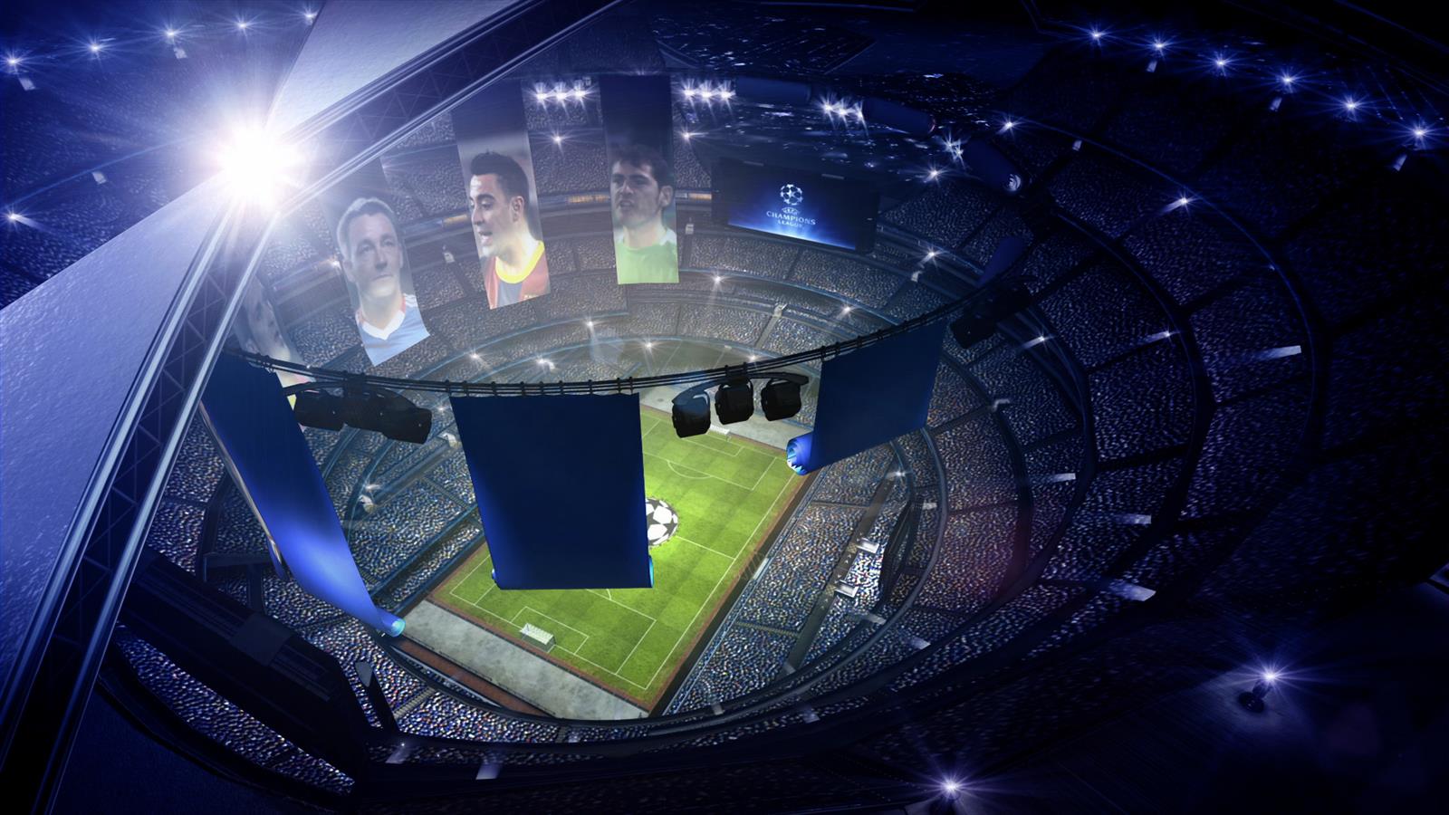 Logo pallone Champions League blu, 1280x720 HD, Desktop