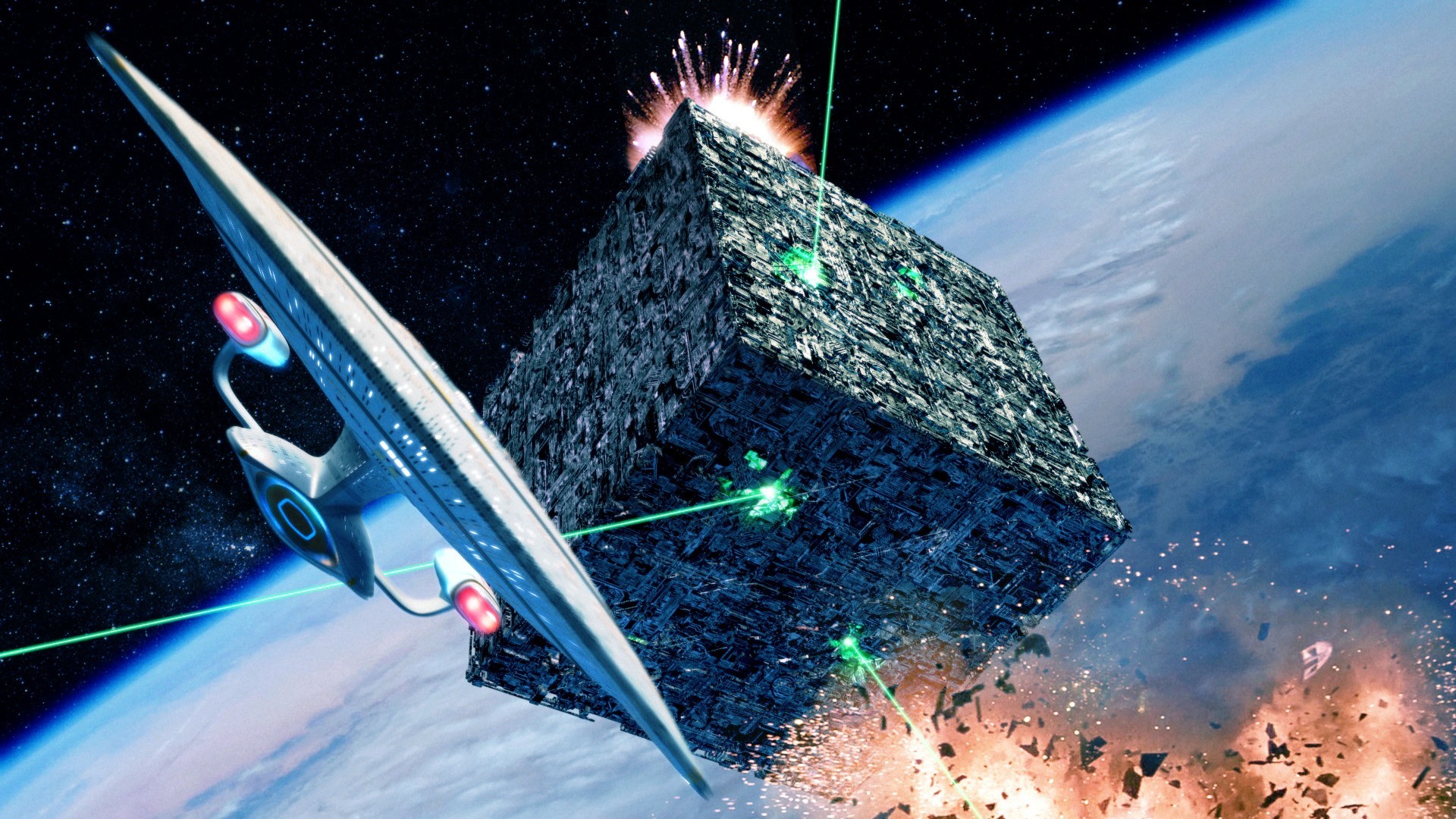 Astronave Enterprise contro cubo Borg, 1920x1080 1080p, Desktop