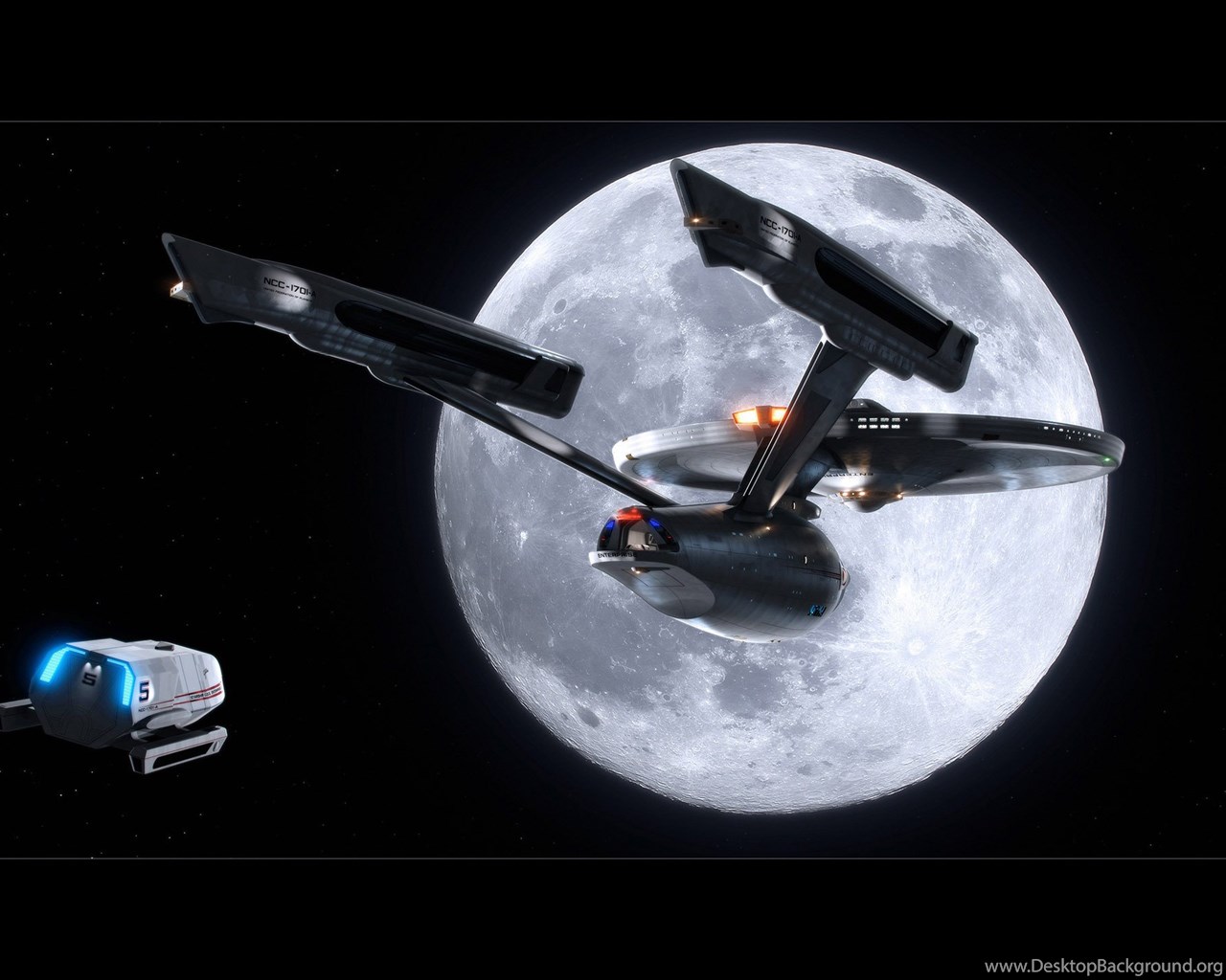 Astronave Enterprise davanti alla luna, 1280x1024 HD, Desktop