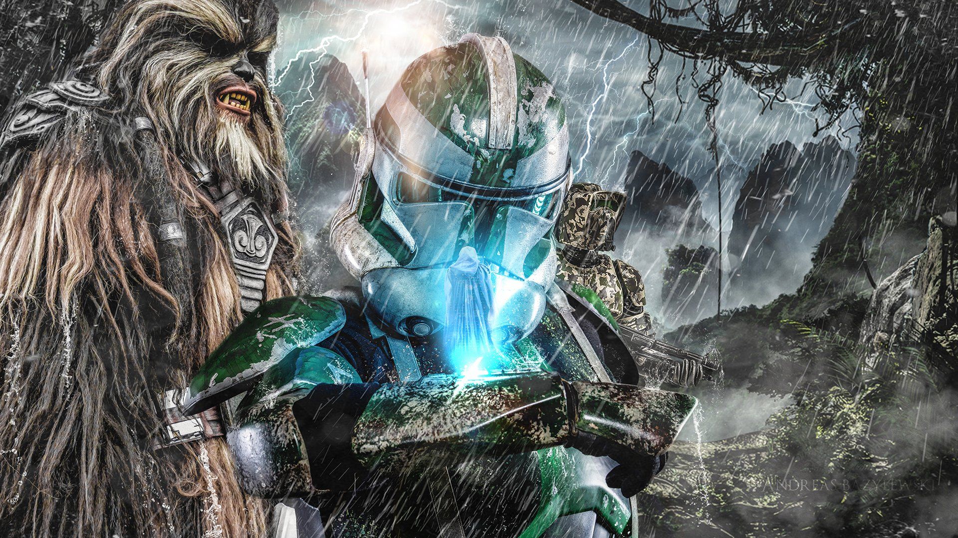 Clone Trooper sotto la pioggia, 1920x1080 Full HD 1080p, Desktop